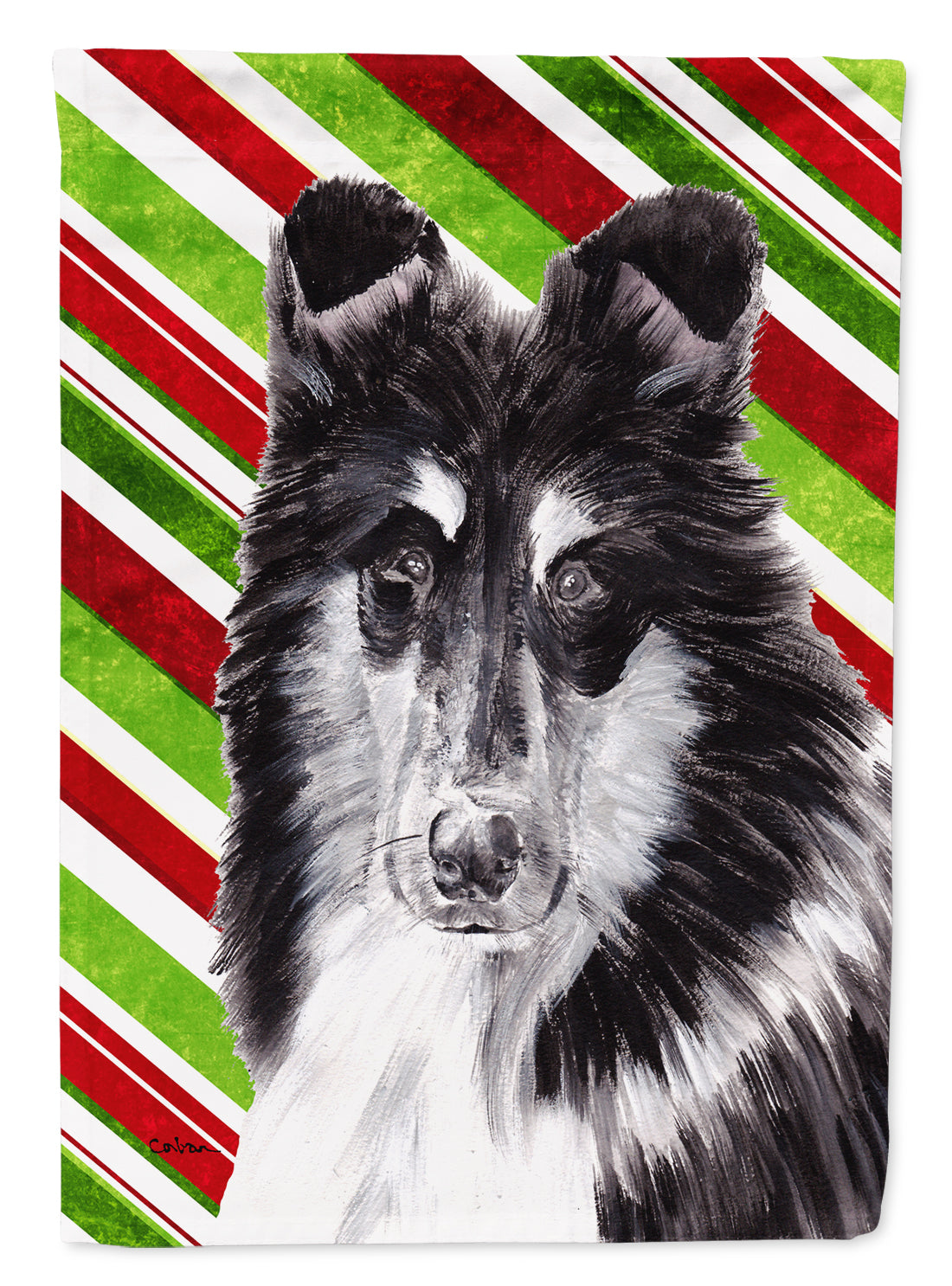 Black and White Collie Candy Cane Christmas Flag Garden Size SC9798GF