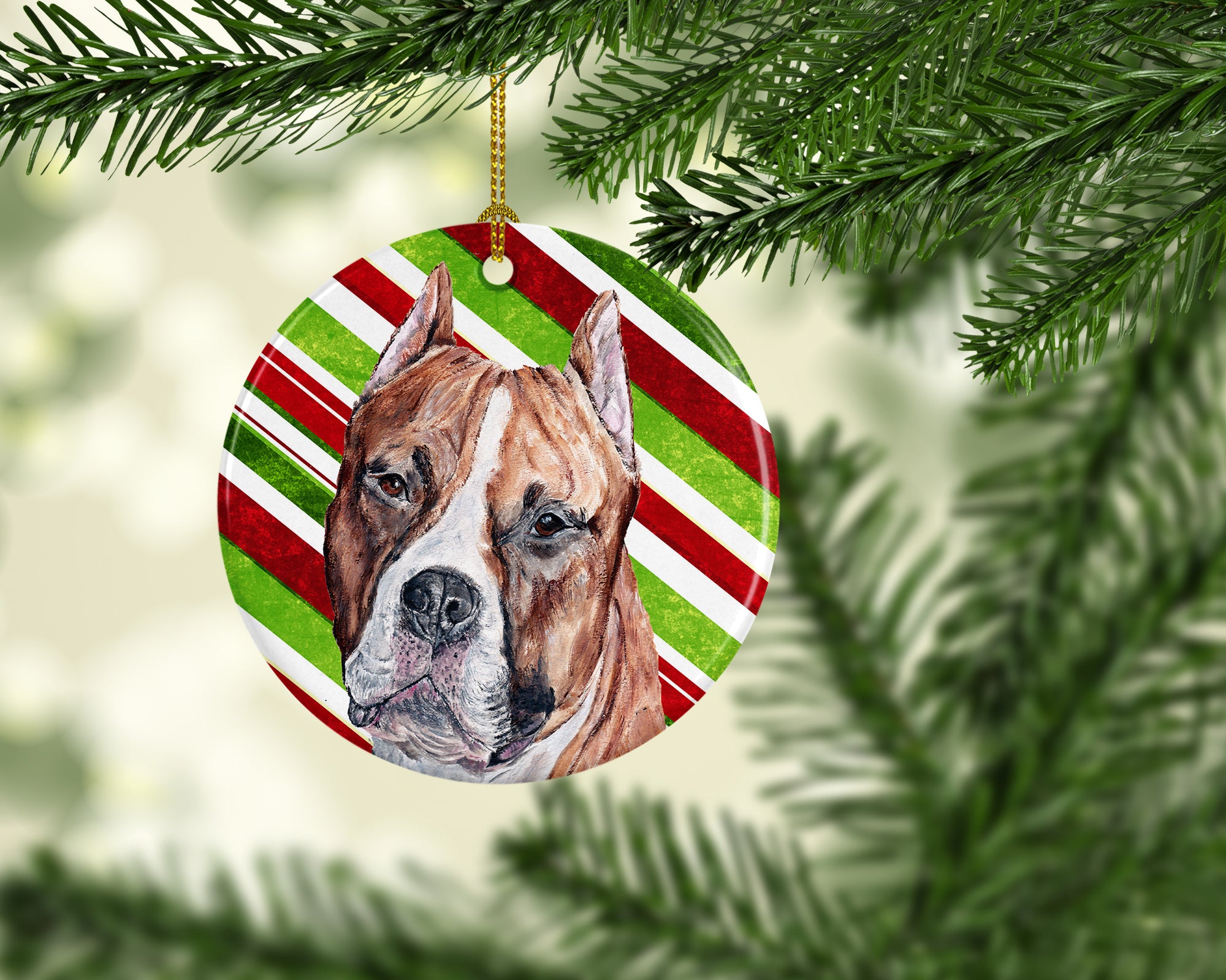Staffordshire Bull Terrier Staffie Candy Cane Christmas Ceramic Ornament SC9800CO1 - the-store.com