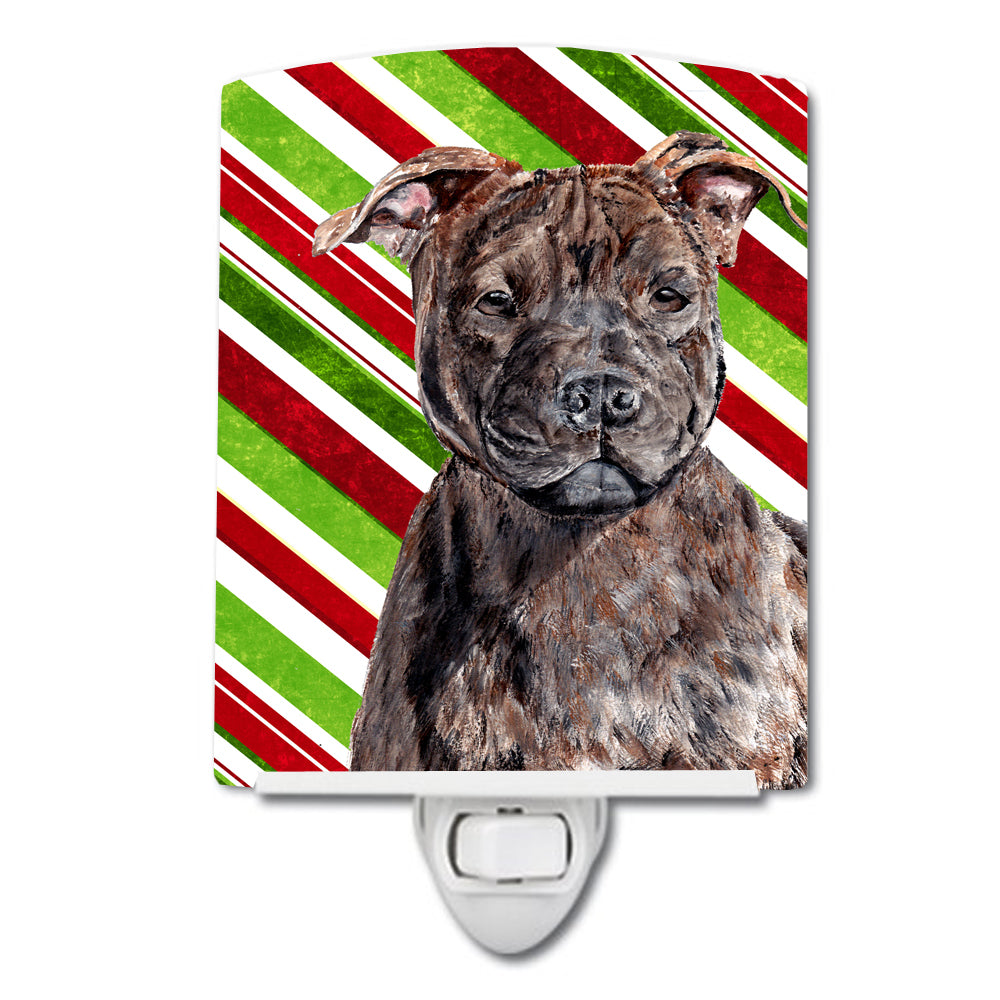 Staffordshire Bull Terrier Staffie Candy Cane Christmas Ceramic Night Light SC9801CNL - the-store.com