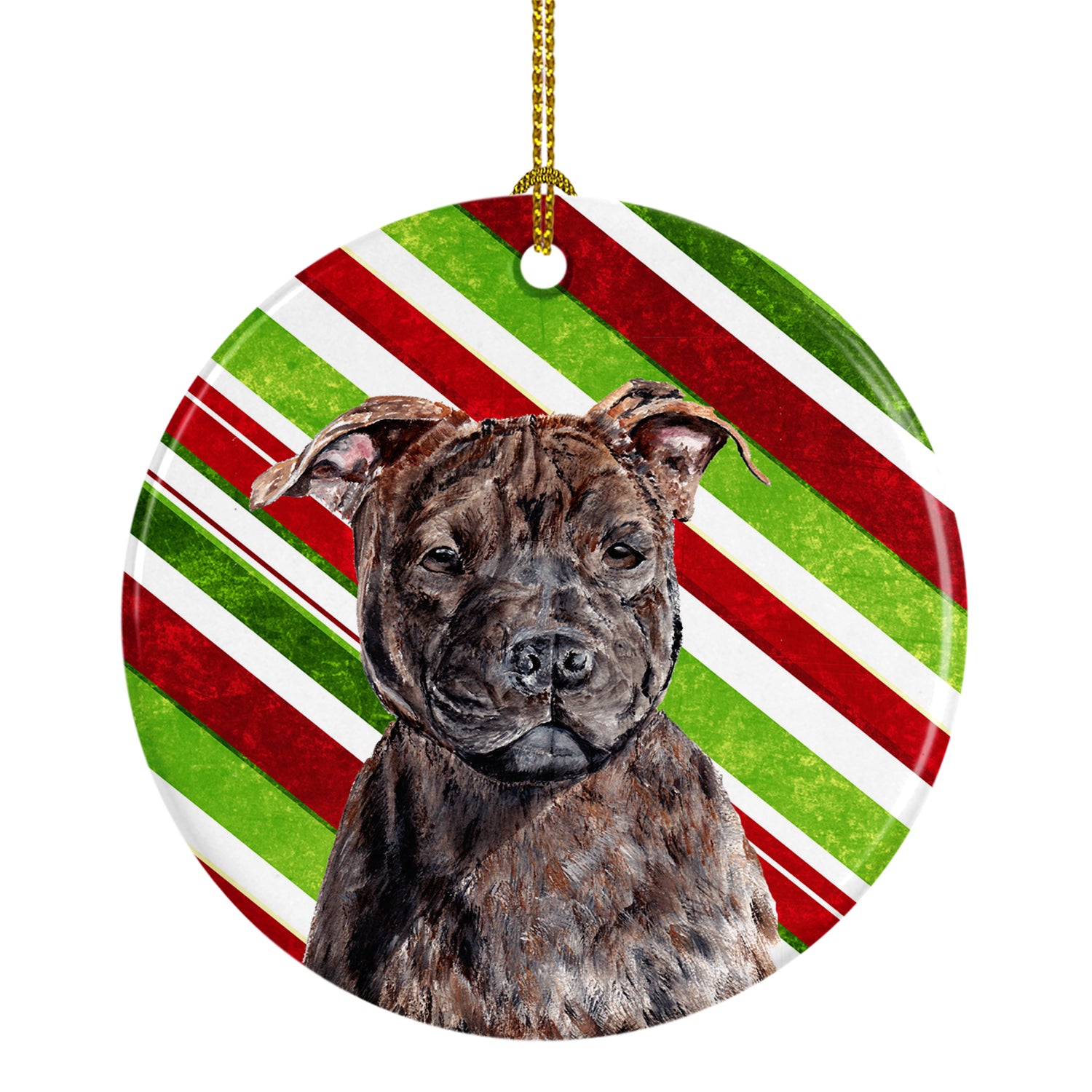 Staffordshire Bull Terrier Staffie Candy Cane Christmas Ceramic Ornament SC9801CO1 - the-store.com
