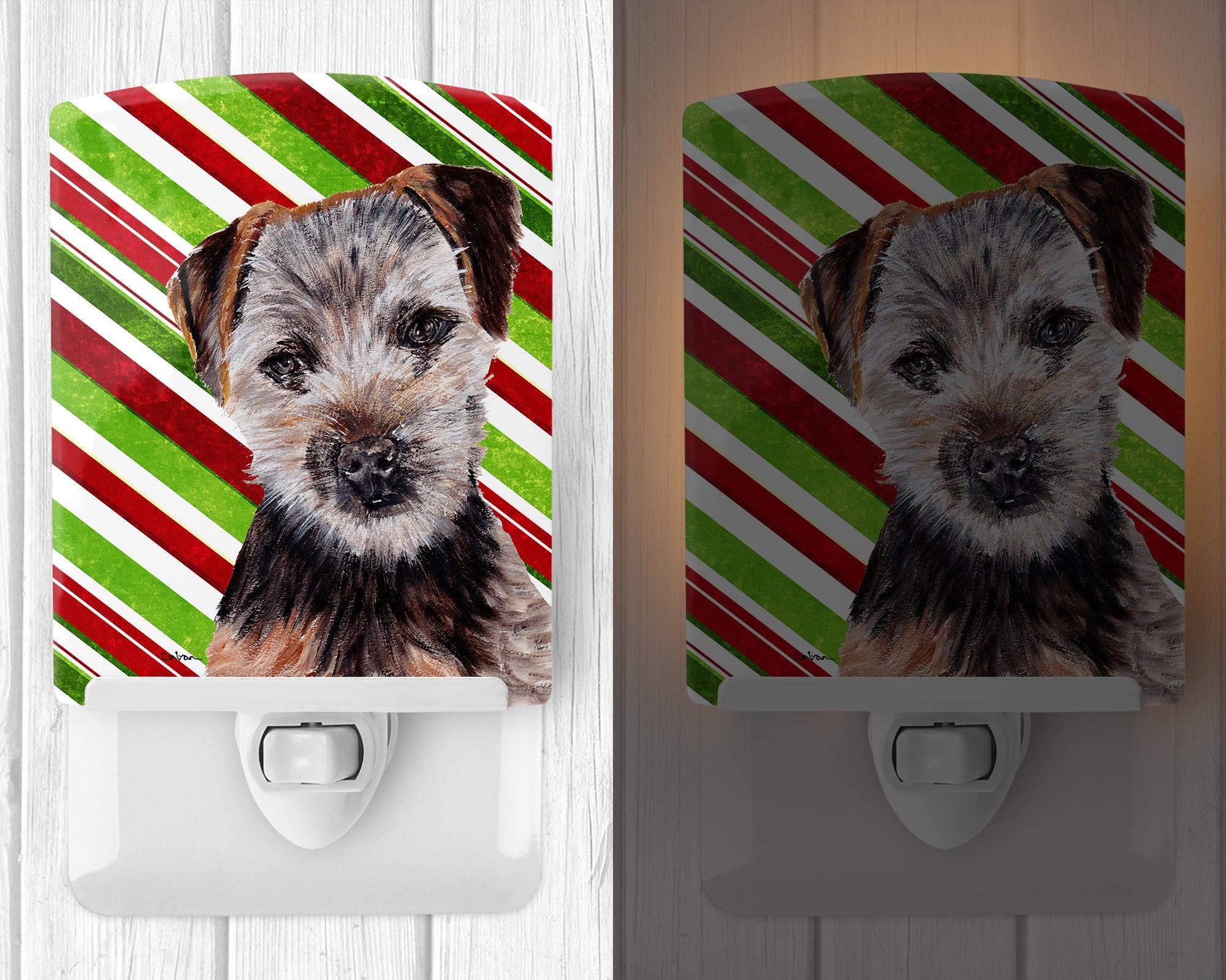 Norfolk Terrier Puppy Candy Cane Christmas Ceramic Night Light SC9807CNL - the-store.com