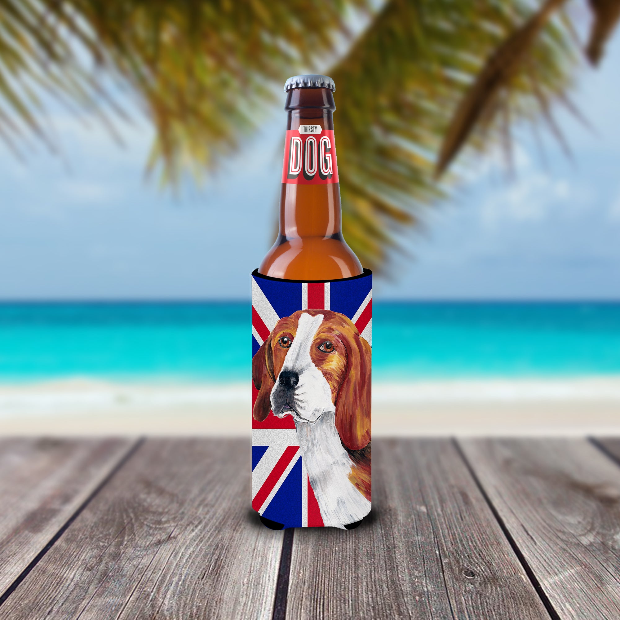 Beagle with English Union Jack British Flag Ultra Beverage Insulators for slim cans SC9826MUK.