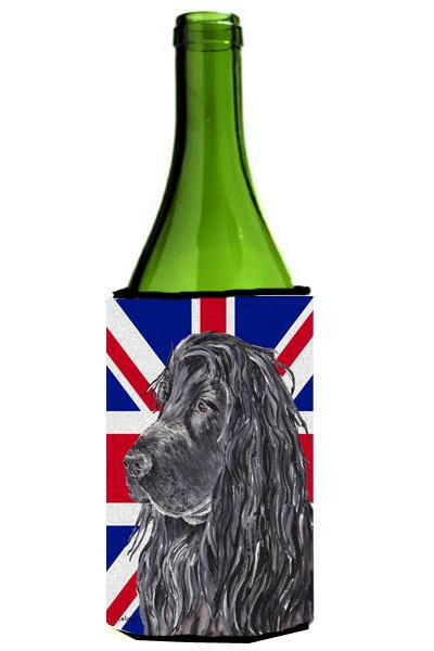 Black Cocker Spaniel with Engish Union Jack British Flag Wine Bottle Beverage Insulator Hugger SC9867LITERK by Caroline's Treasures