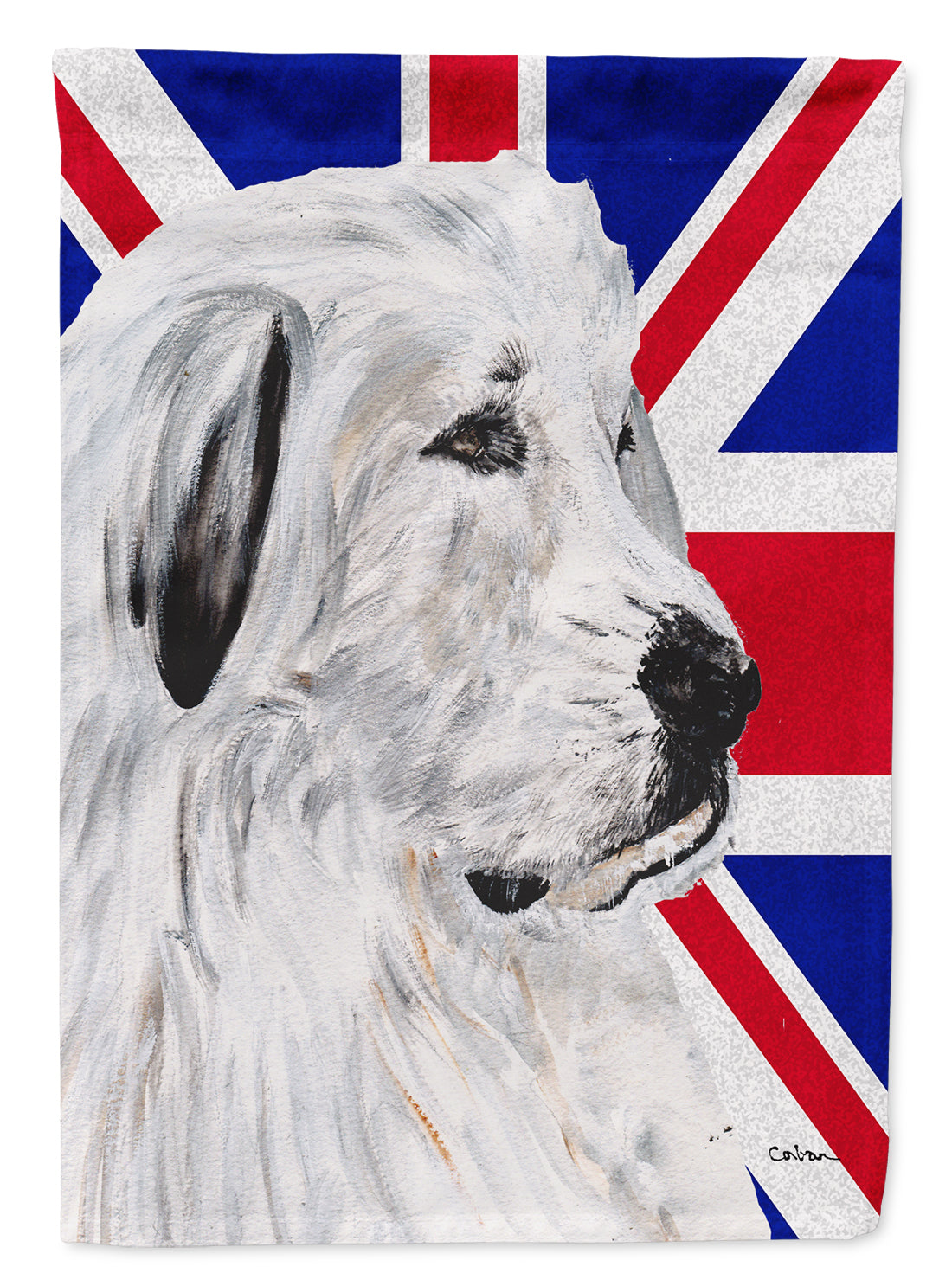 Great Pyrenees with English Union Jack British Flag Flag Canvas House Size SC9873CHF