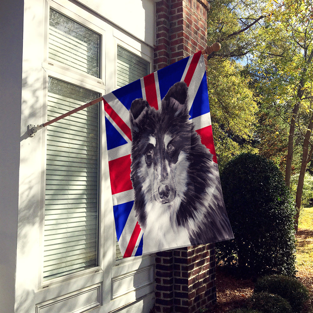 Black and White Collie with English Union Jack British Flag Flag Canvas House Size SC9885CHF