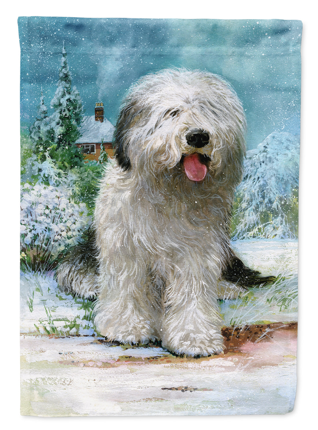 Old English Sheepdog by Don Squires Flag Canvas House Size SDSQ0304CHF
