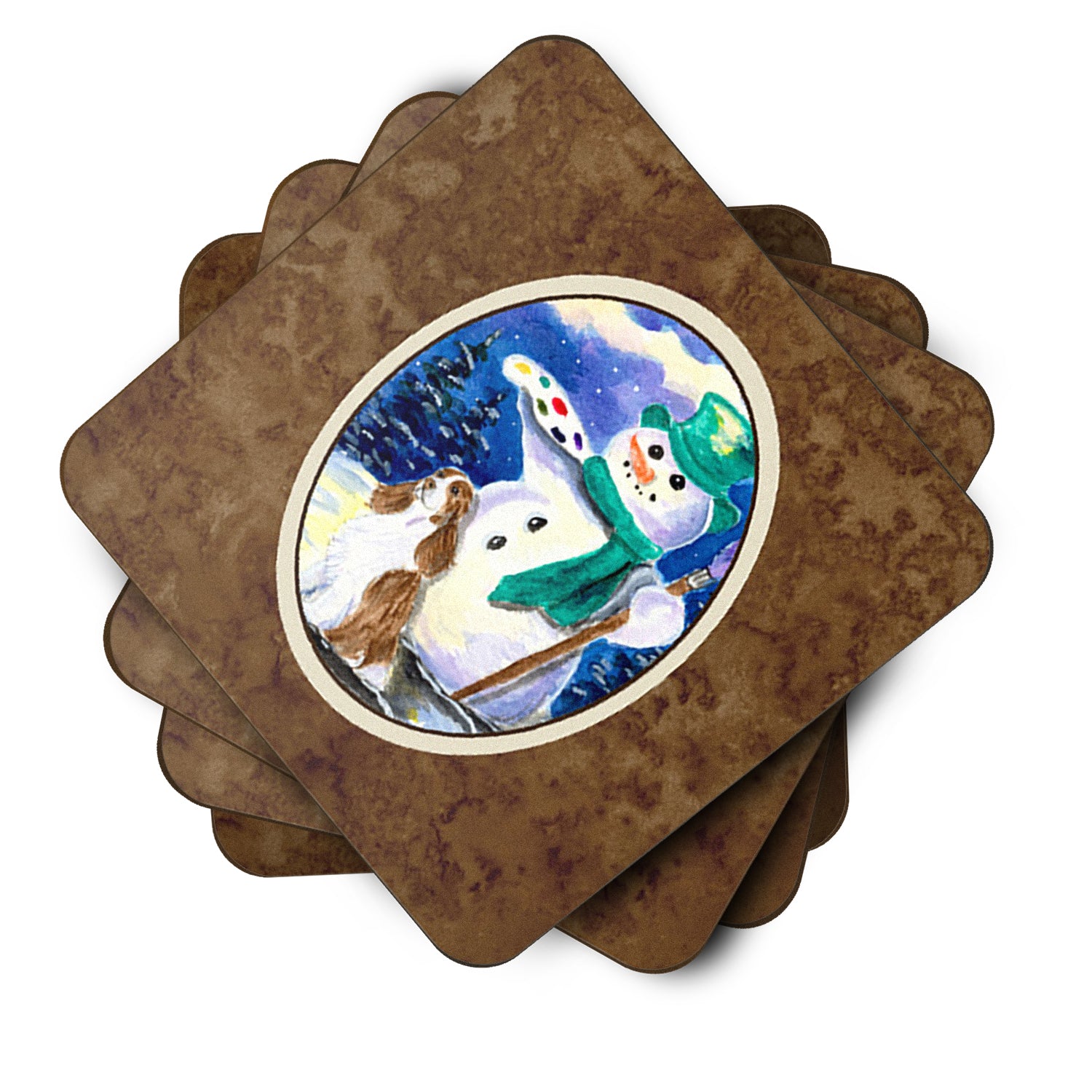 Artist Snowman with Springer Spaniel Foam Coasters Set of 4 - the-store.com