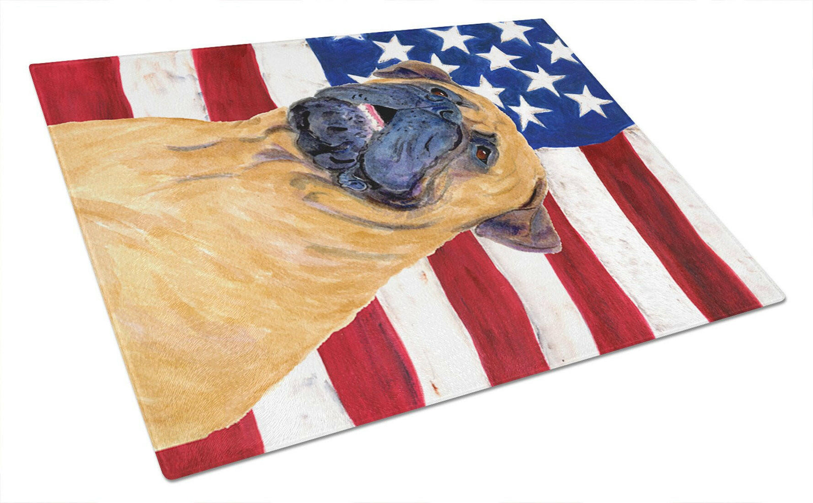 USA American Flag with Bullmastiff Glass Cutting Board Large by Caroline's Treasures