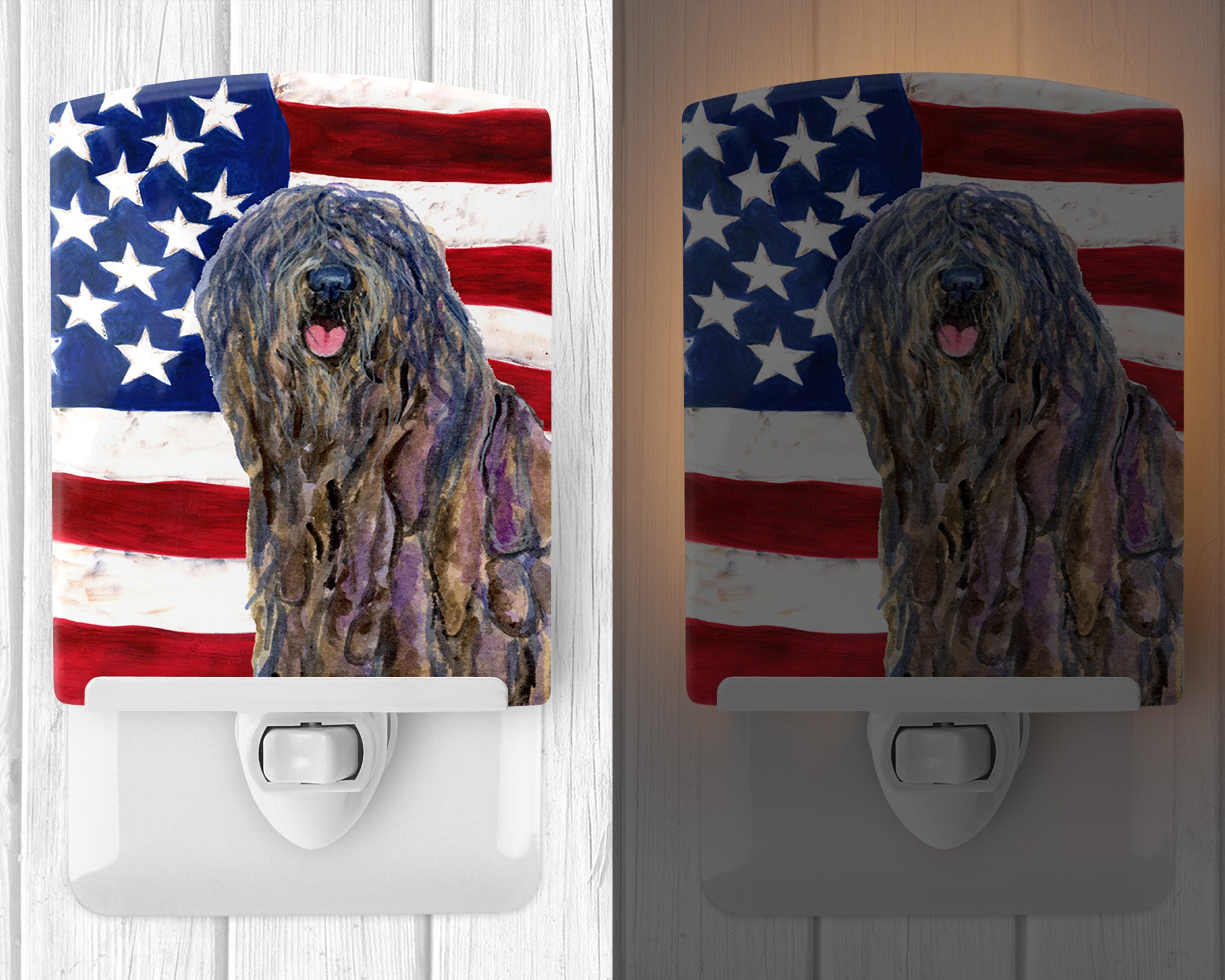 USA American Flag with Bergamasco Sheepdog Ceramic Night Light SS4008CNL - the-store.com