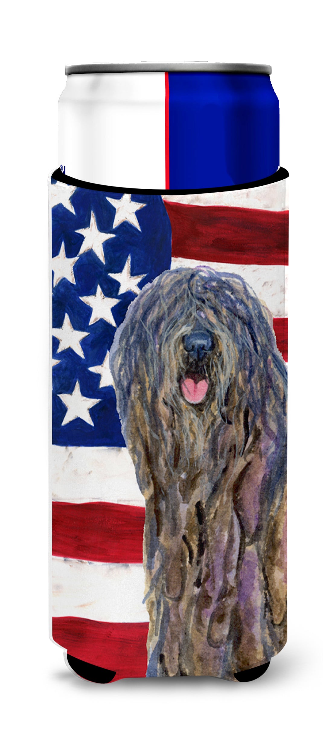 USA American Flag with Bergamasco Sheepdog Ultra Beverage Insulators for slim cans SS4008MUK