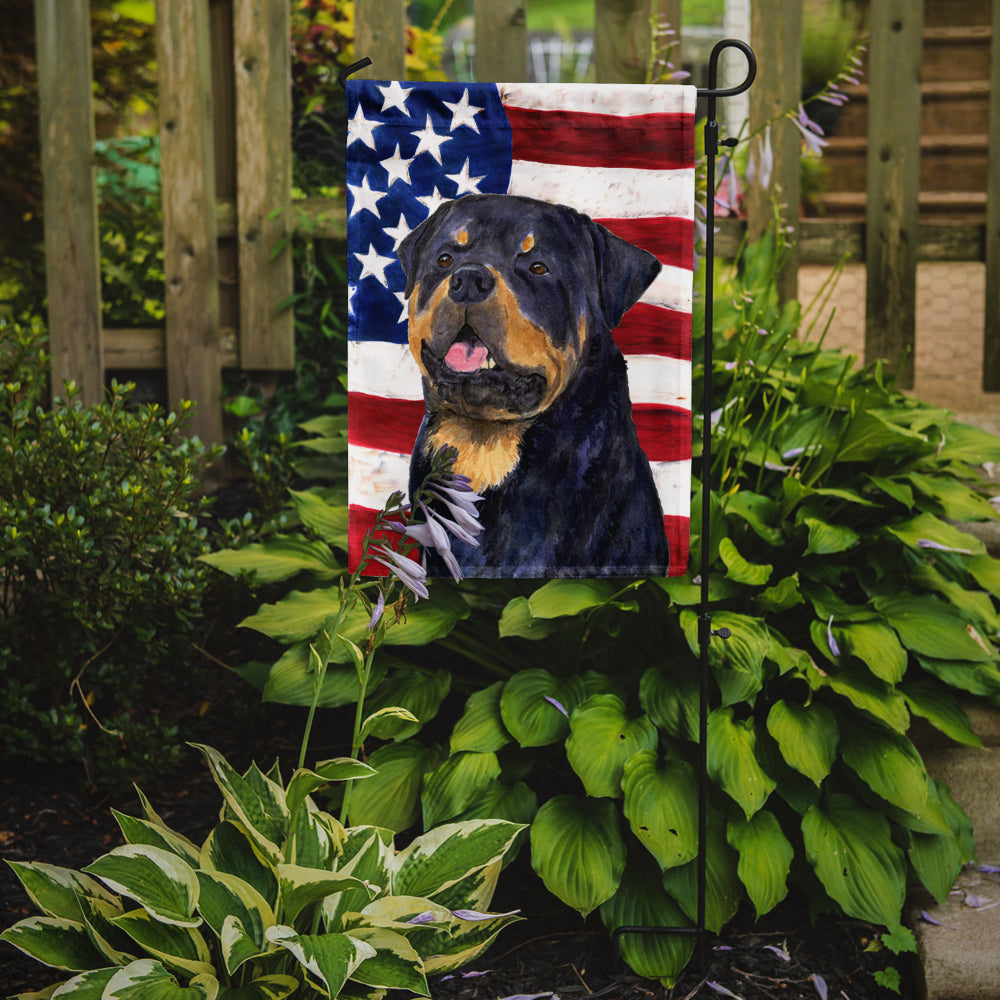USA American Flag with Rottweiler Flag Garden Size.