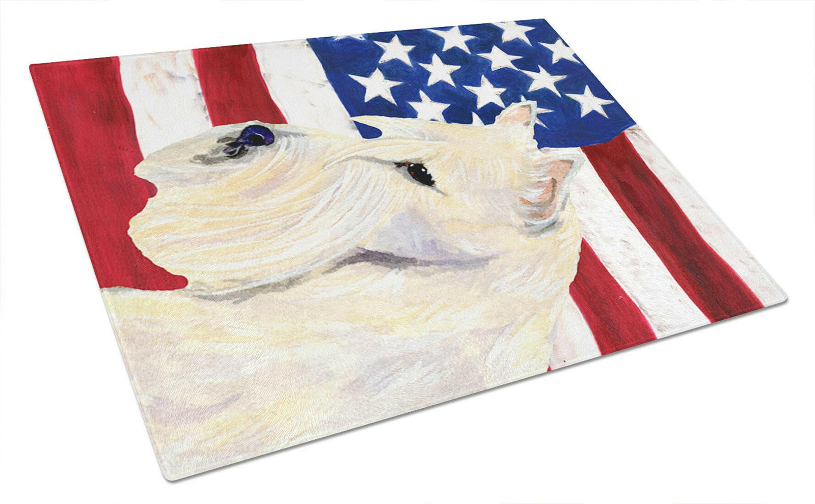 USA American Flag with Scottish Terrier Glass Cutting Board Large by Caroline's Treasures