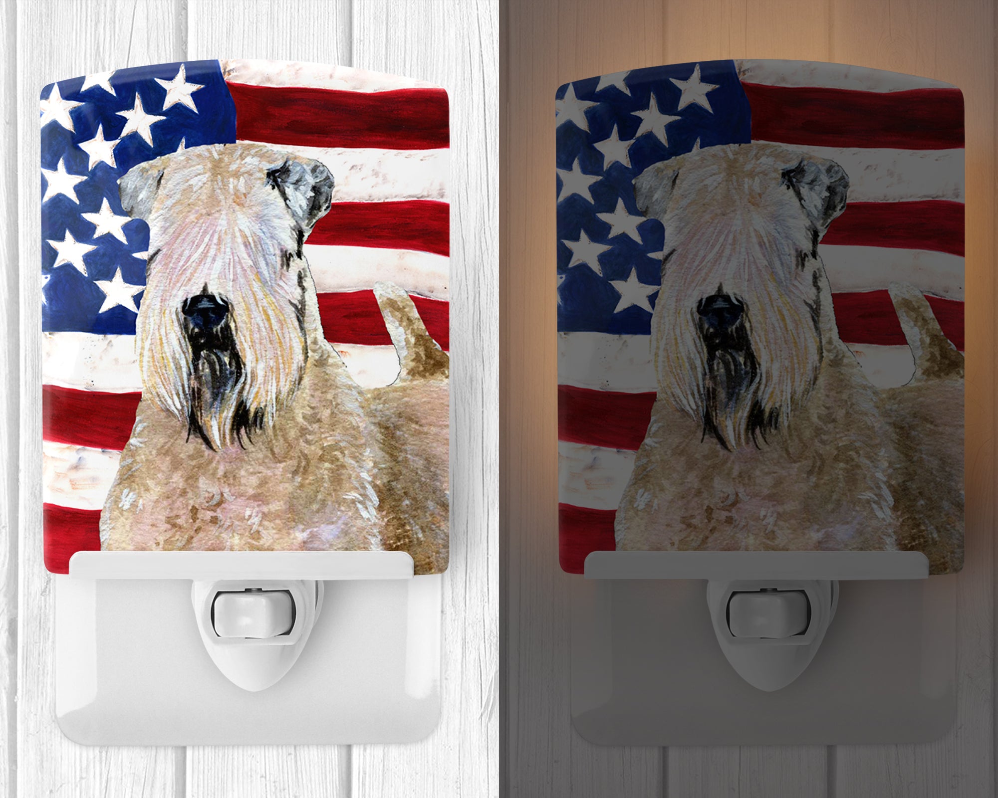 USA American Flag with Wheaten Terrier Soft Coated Ceramic Night Light SS4019CNL - the-store.com