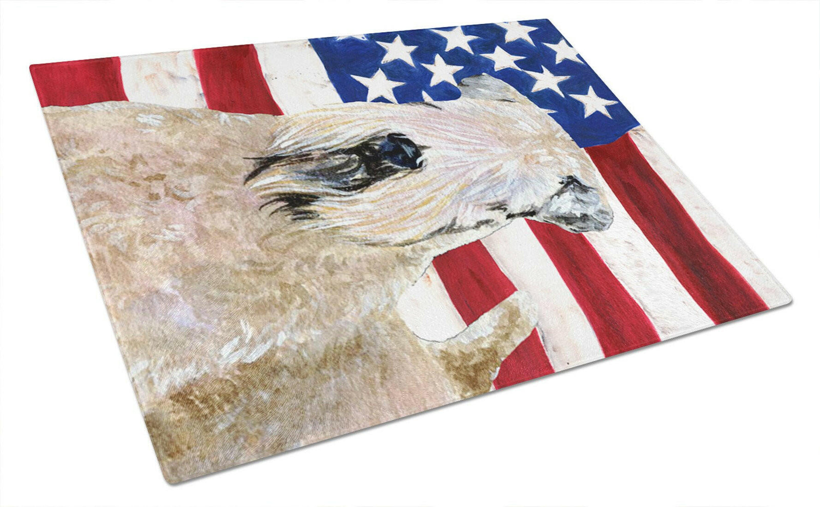 USA American Flag with Wheaten Terrier Soft Coated Glass Cutting Board Large by Caroline's Treasures