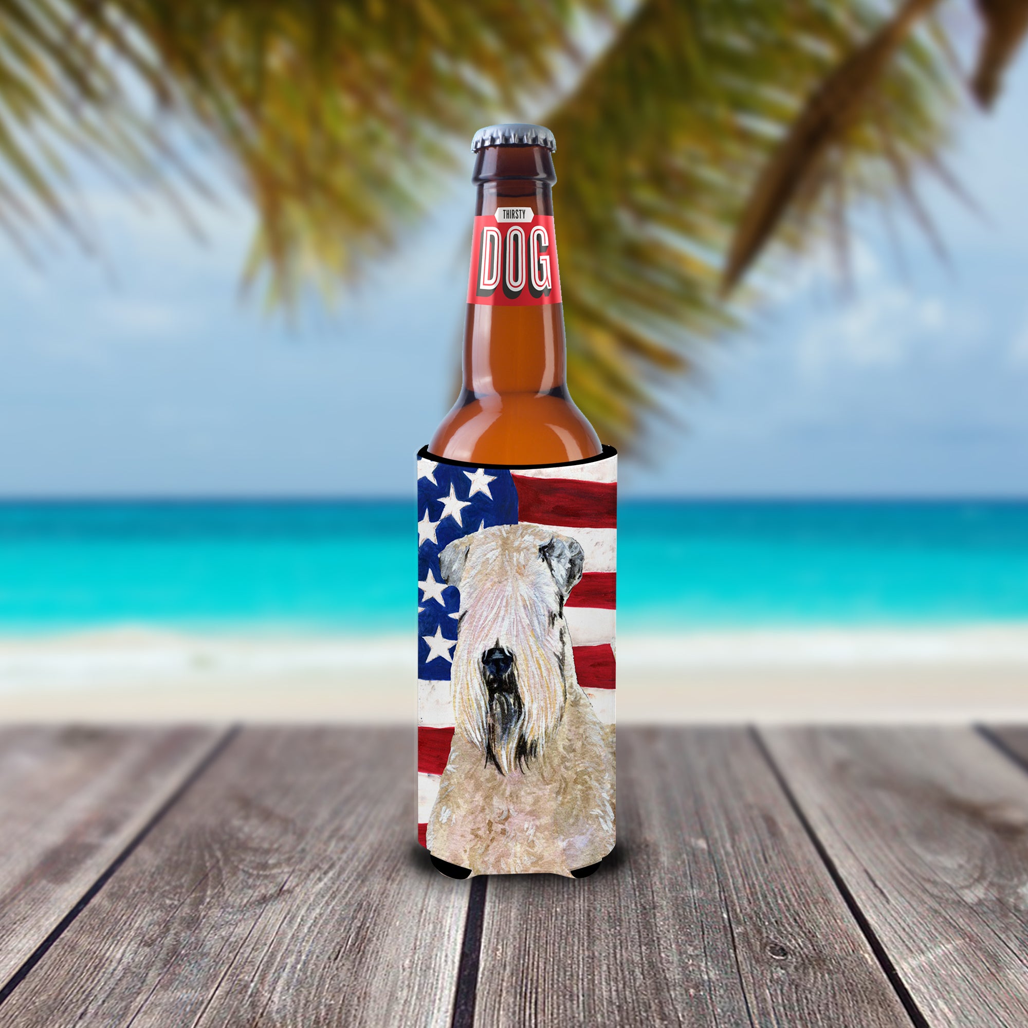 USA American Flag with Wheaten Terrier Soft Coated Ultra Beverage Insulators for slim cans SS4019MUK