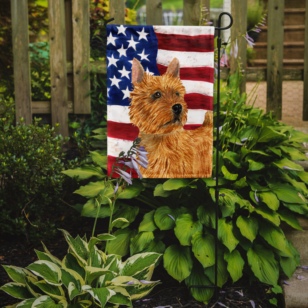 USA American Flag with Norwich Terrier Flag Garden Size.