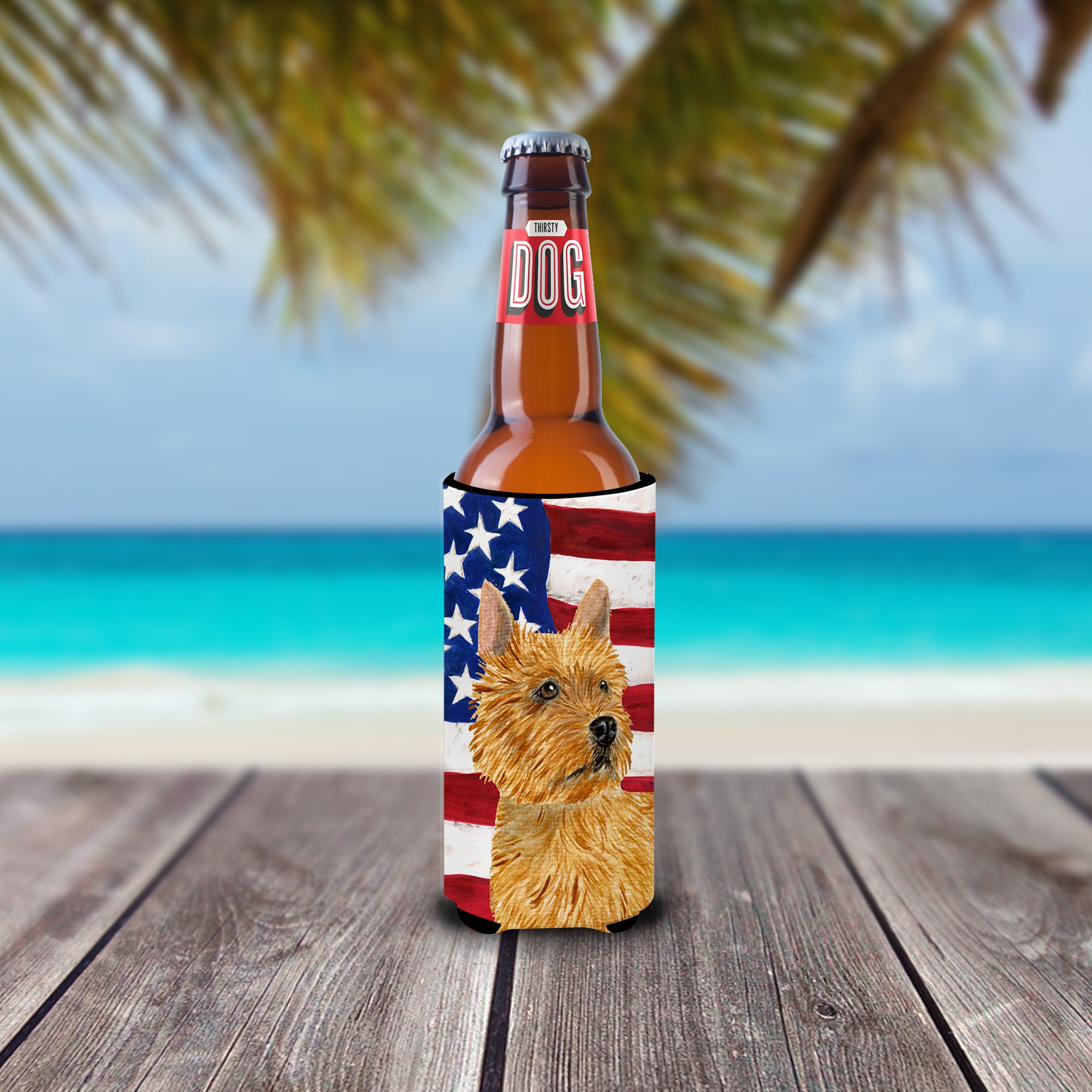 USA American Flag with Norwich Terrier Ultra Beverage Insulators for slim cans SS4026MUK