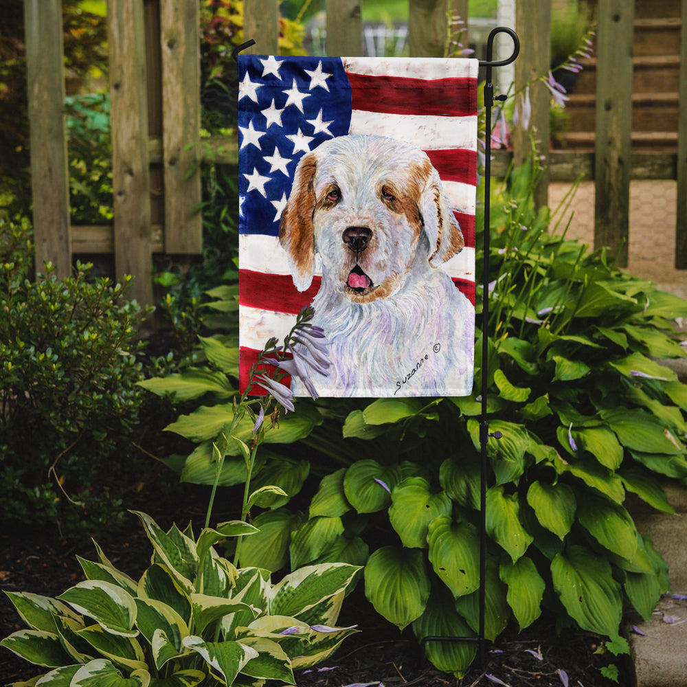 USA American Flag with Clumber Spaniel Flag Garden Size.