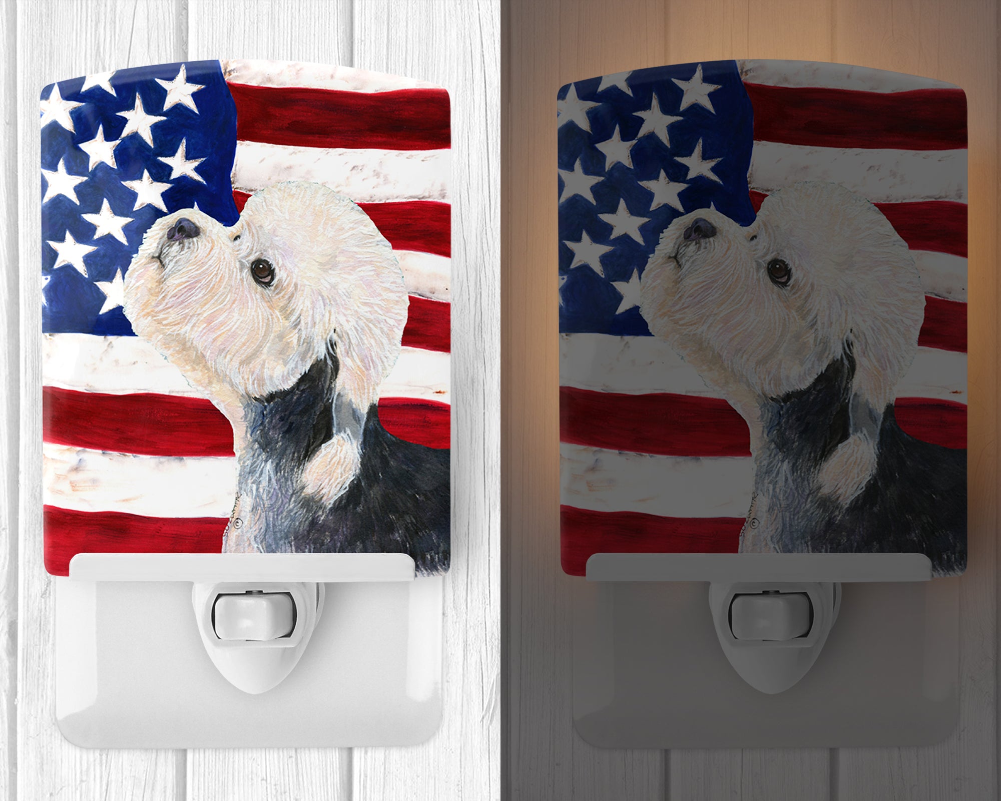 USA American Flag with Dandie Dinmont Terrier Ceramic Night Light SS4030CNL - the-store.com