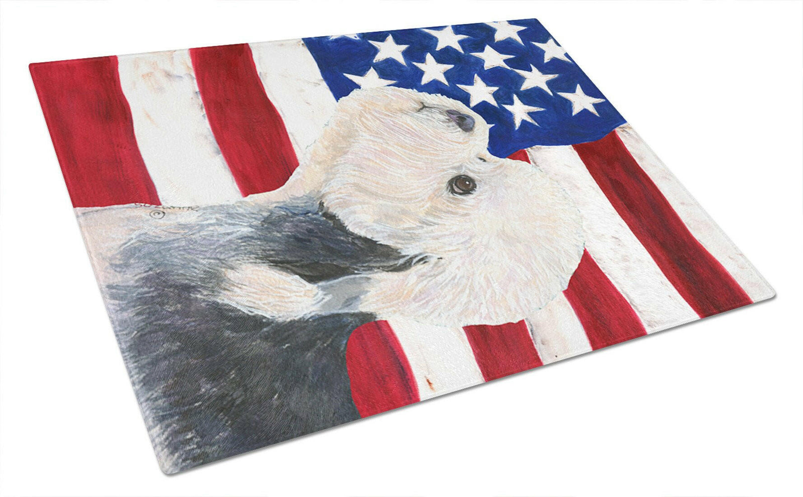 USA American Flag with Dandie Dinmont Terrier Glass Cutting Board Large by Caroline's Treasures
