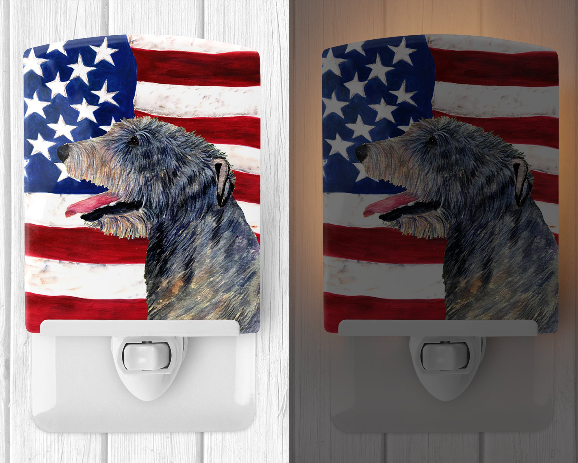 USA American Flag with Irish Wolfhound Ceramic Night Light SS4033CNL - the-store.com