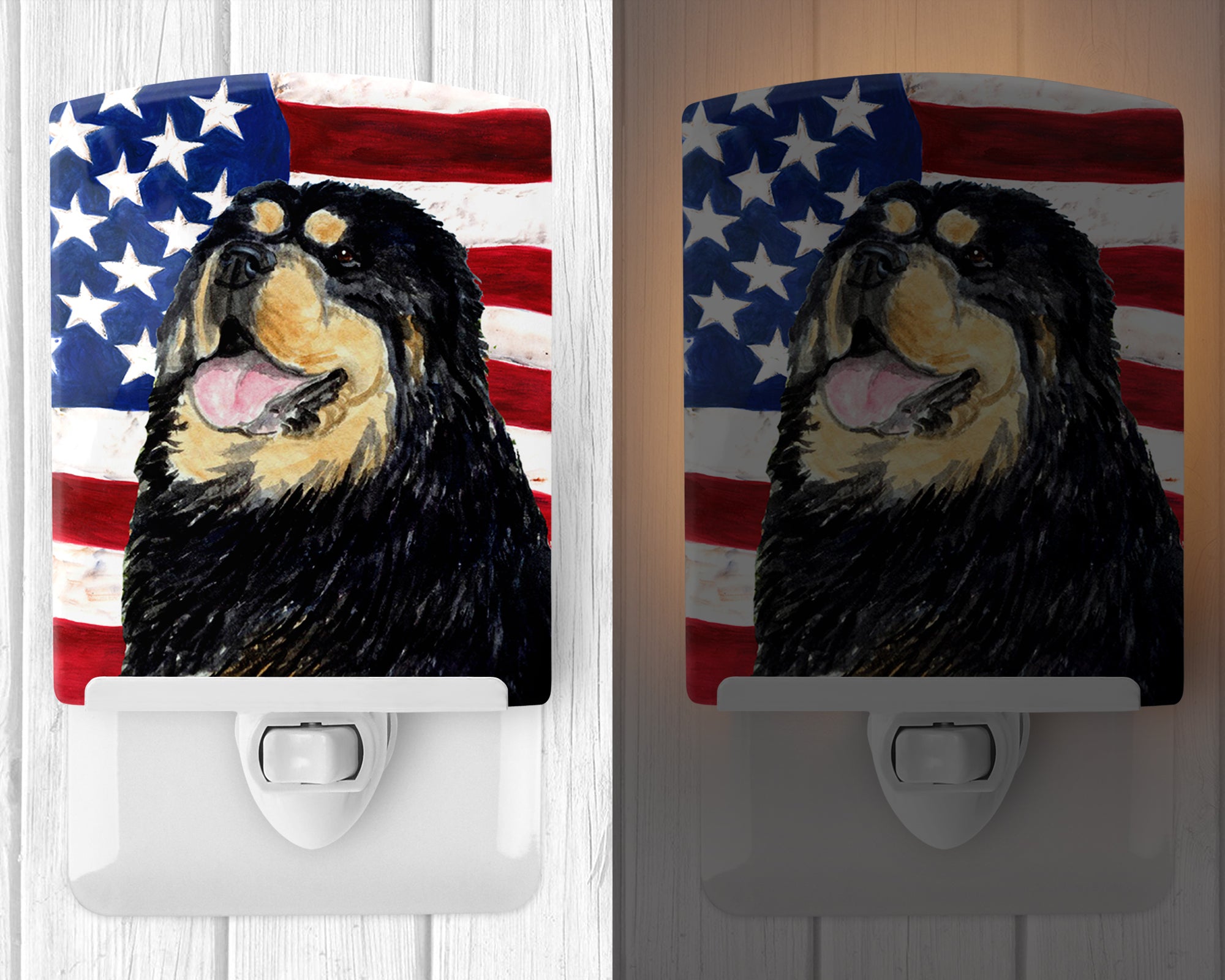 USA American Flag with Tibetan Mastiff Ceramic Night Light SS4039CNL - the-store.com