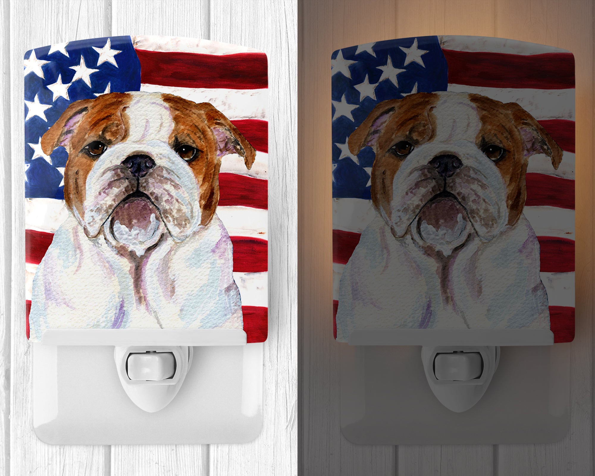 USA American Flag with Bulldog English Ceramic Night Light SS4046CNL - the-store.com