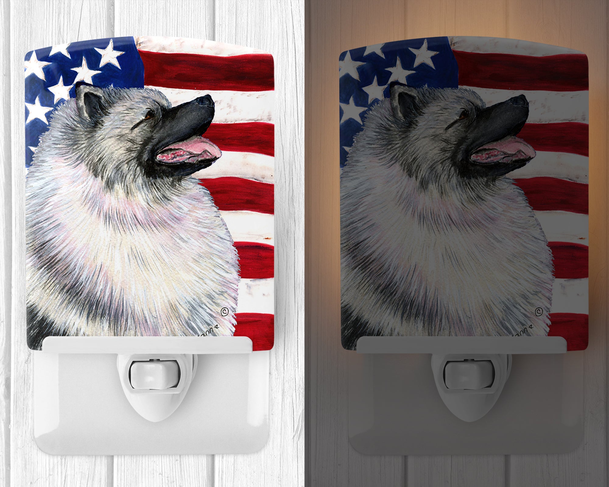 USA American Flag with Keeshond Ceramic Night Light SS4051CNL - the-store.com