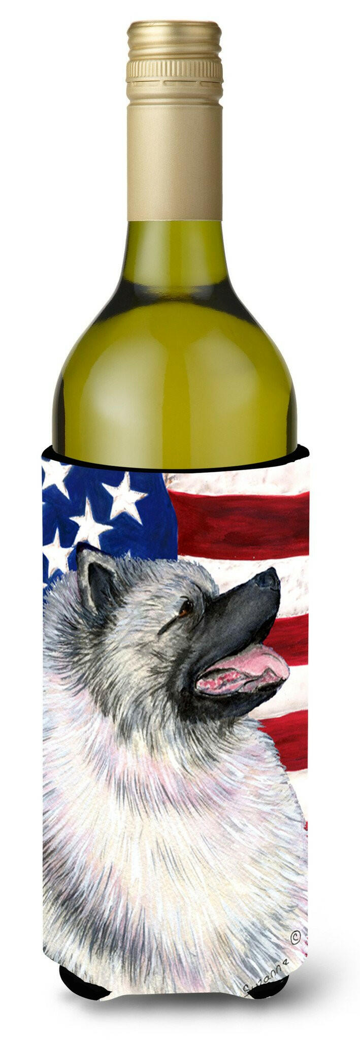 USA American Flag with Keeshond Wine Bottle Beverage Insulator Beverage Insulator Hugger by Caroline's Treasures