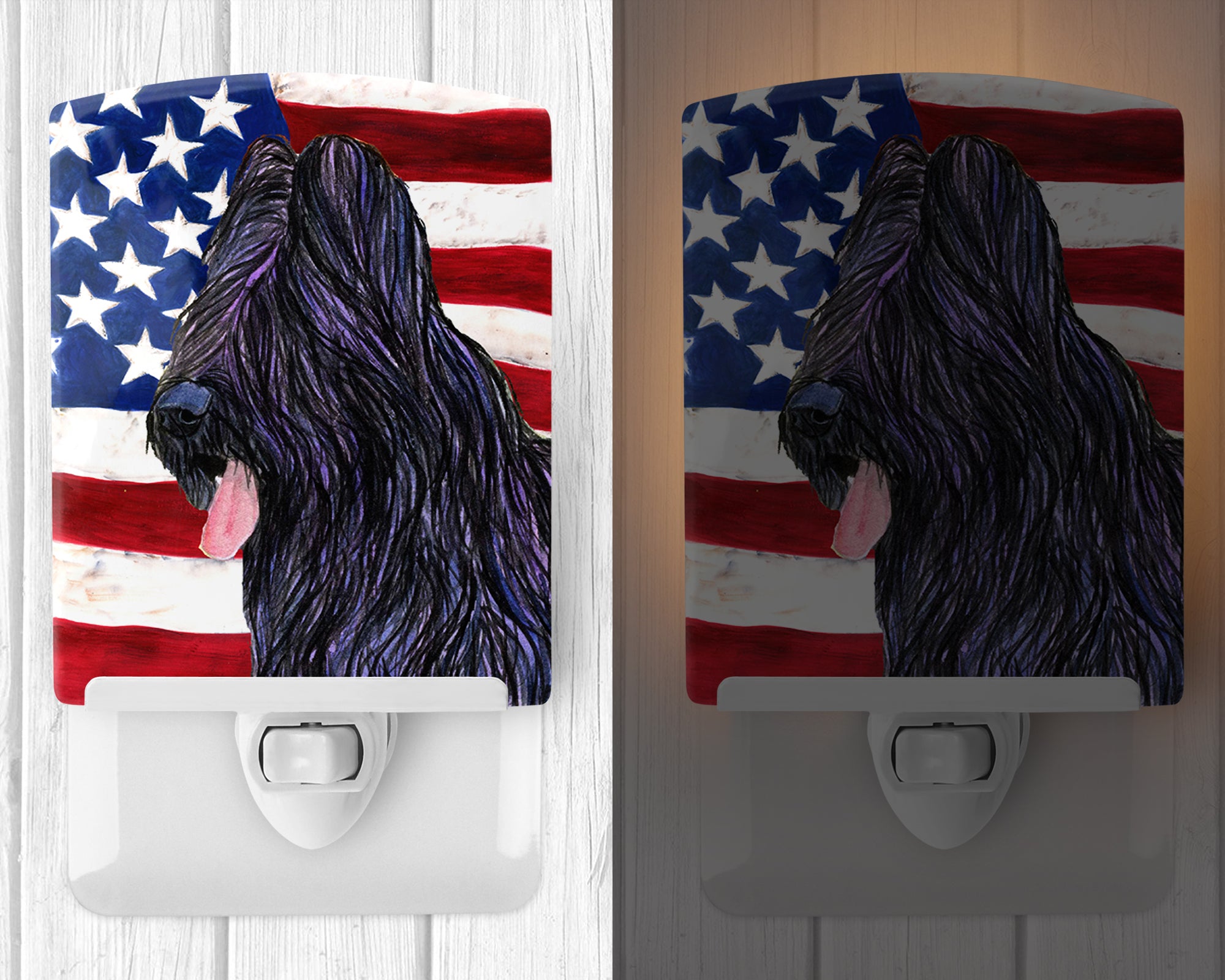 USA American Flag with Briard Ceramic Night Light SS4052CNL - the-store.com