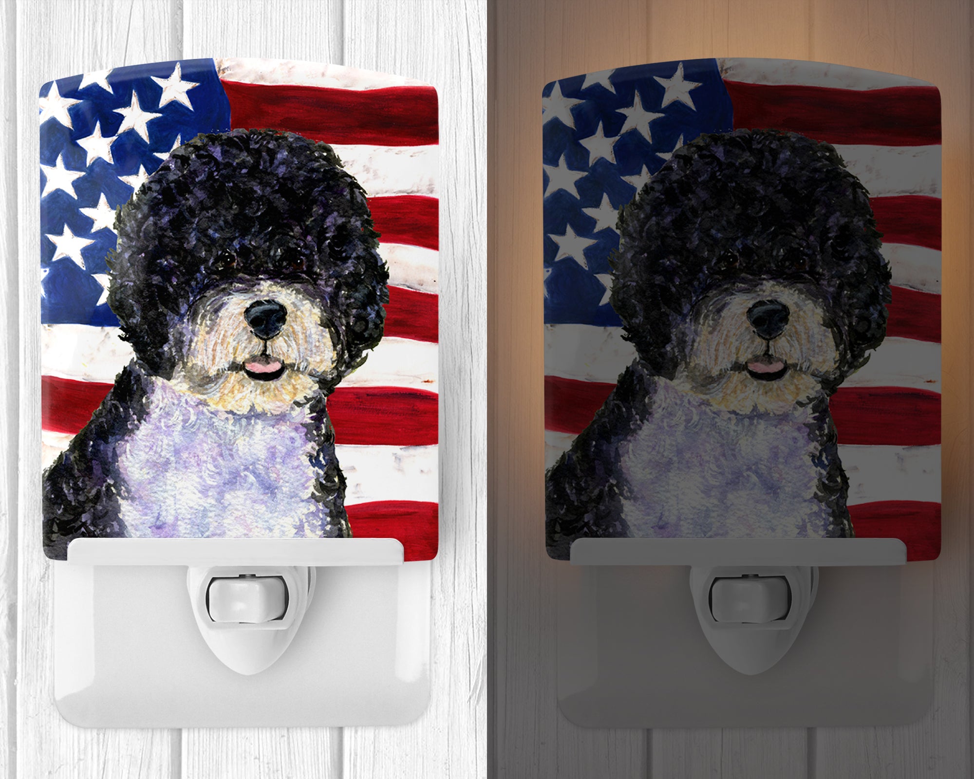 USA American Flag with Portuguese Water Dog Ceramic Night Light SS4053CNL - the-store.com