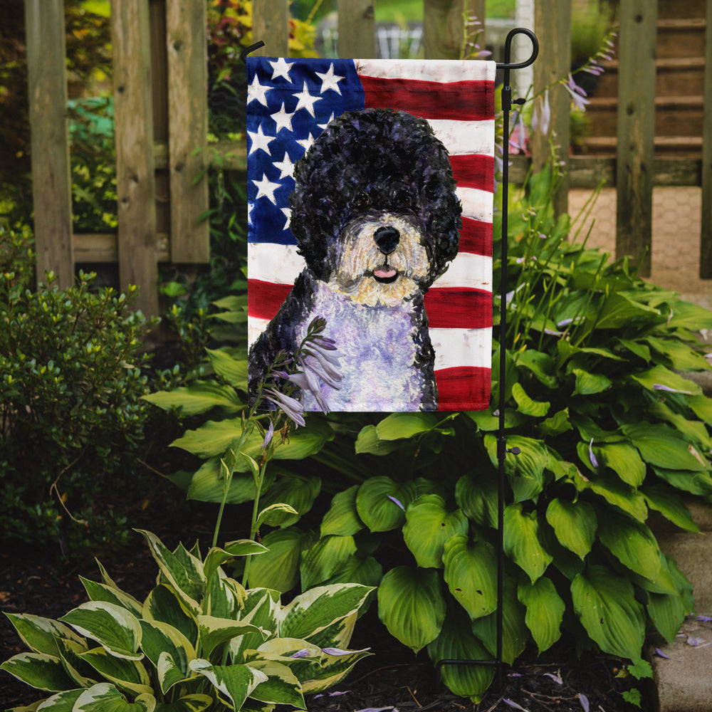 USA American Flag with Portuguese Water Dog Flag Garden Size.