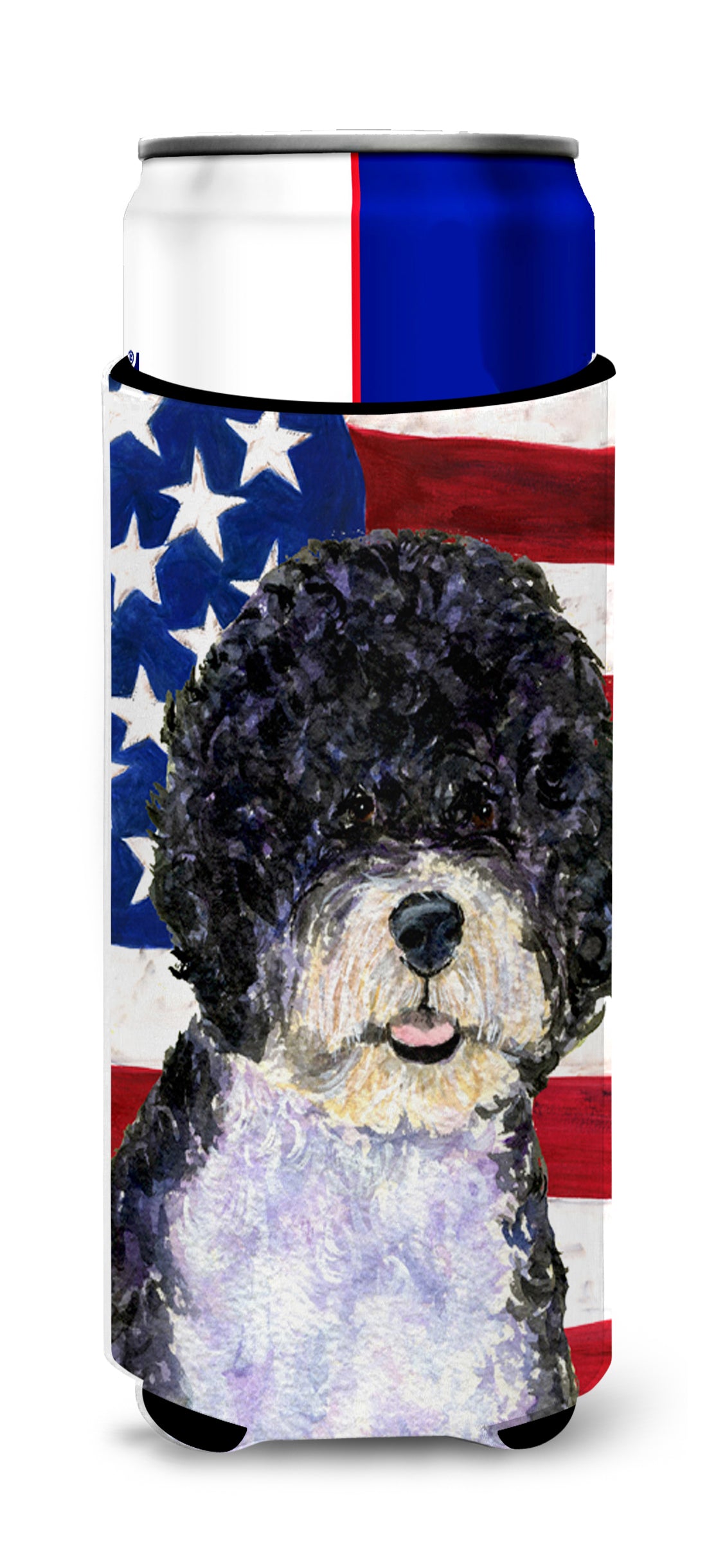 USA American Flag with Portuguese Water Dog Ultra Beverage Insulators for slim cans SS4053MUK
