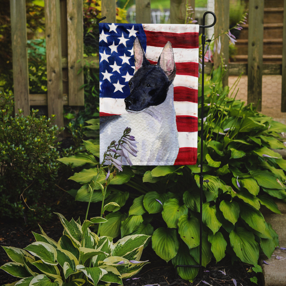 USA American Flag with Rat Terrier Flag Garden Size.