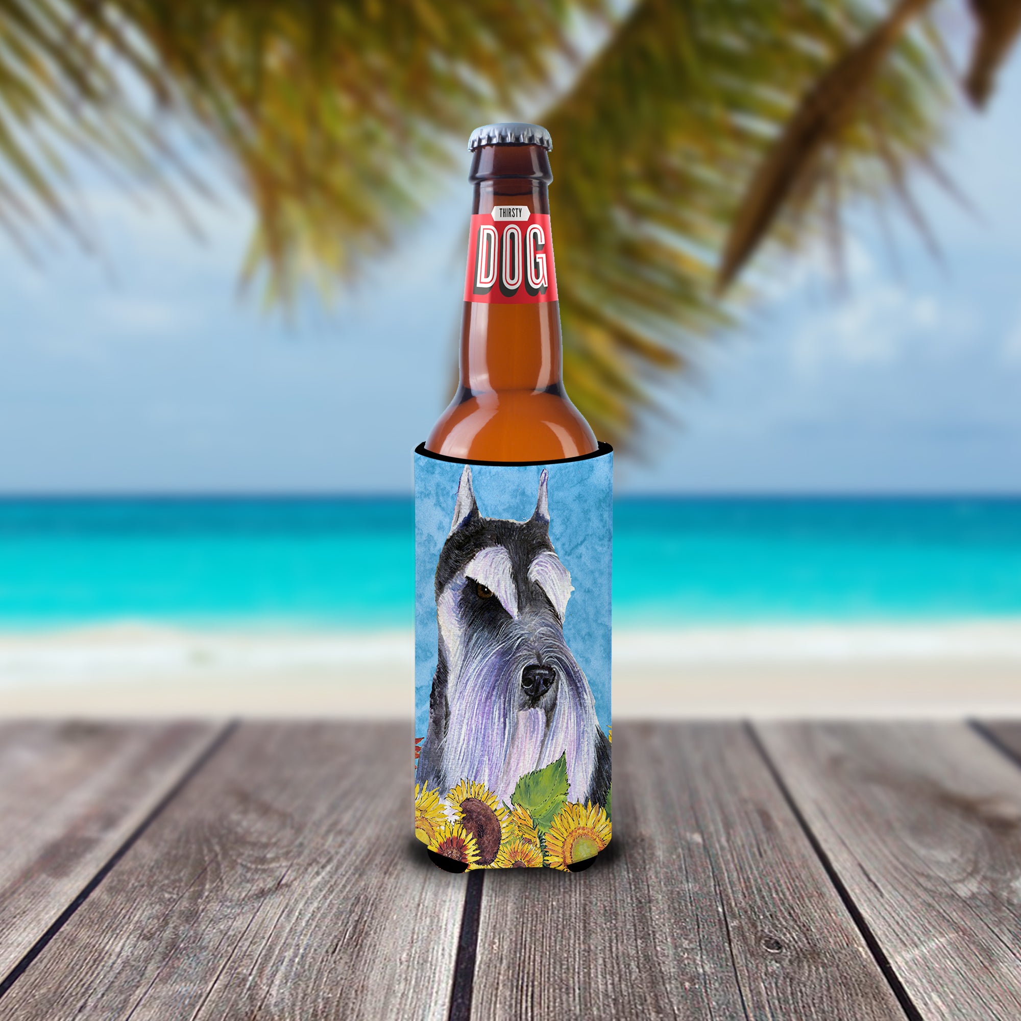 Schnauzer in Summer Flowers Ultra Beverage Insulators for slim cans SS4110MUK.