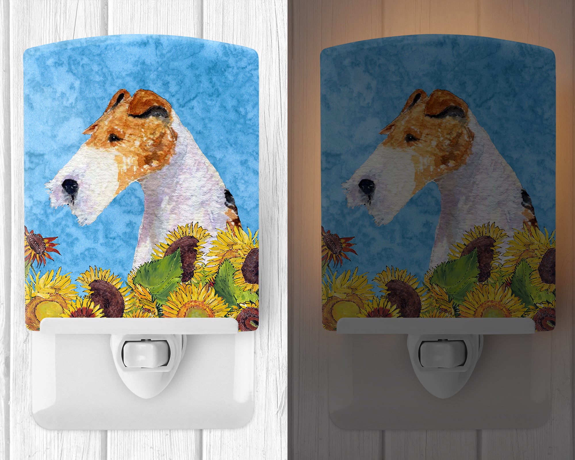Fox Terrier in Summer Flowers Ceramic Night Light SS4111CNL - the-store.com