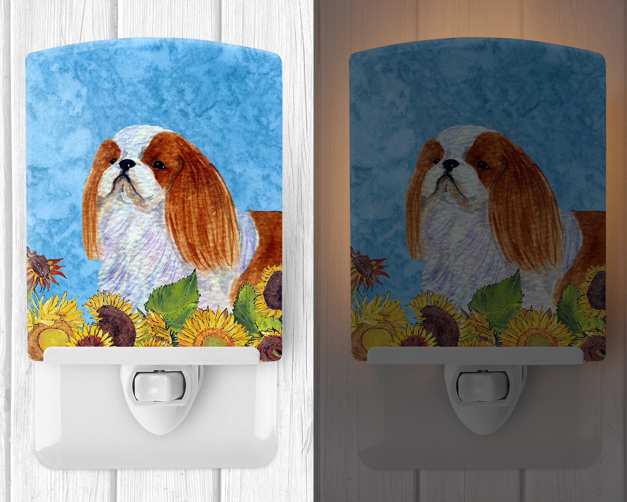 English Toy Spaniel in Summer Flowers Ceramic Night Light SS4140CNL - the-store.com