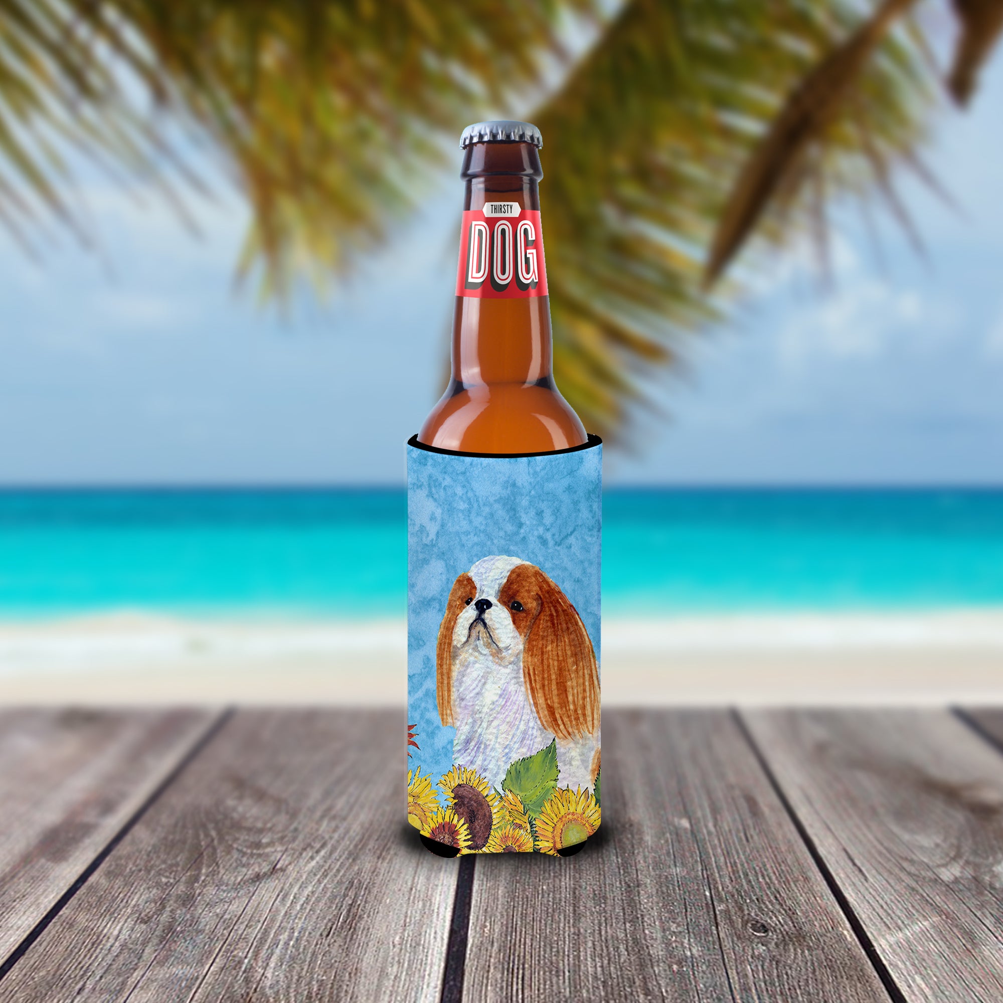 English Toy Spaniel in Summer Flowers Ultra Beverage Insulators for slim cans SS4140MUK.