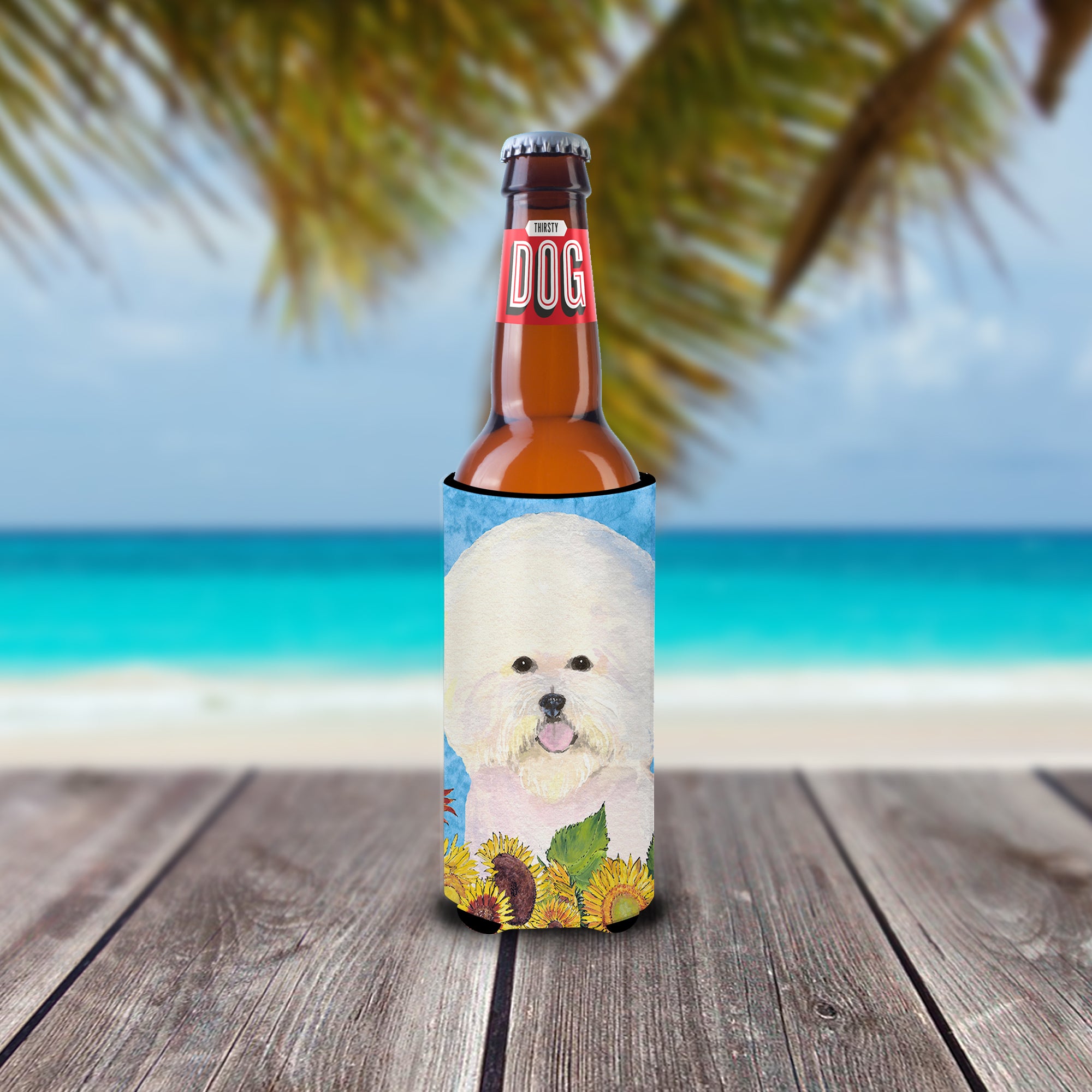 Bichon Frise in Summer Flowers Ultra Beverage Insulators for slim cans SS4160MUK.