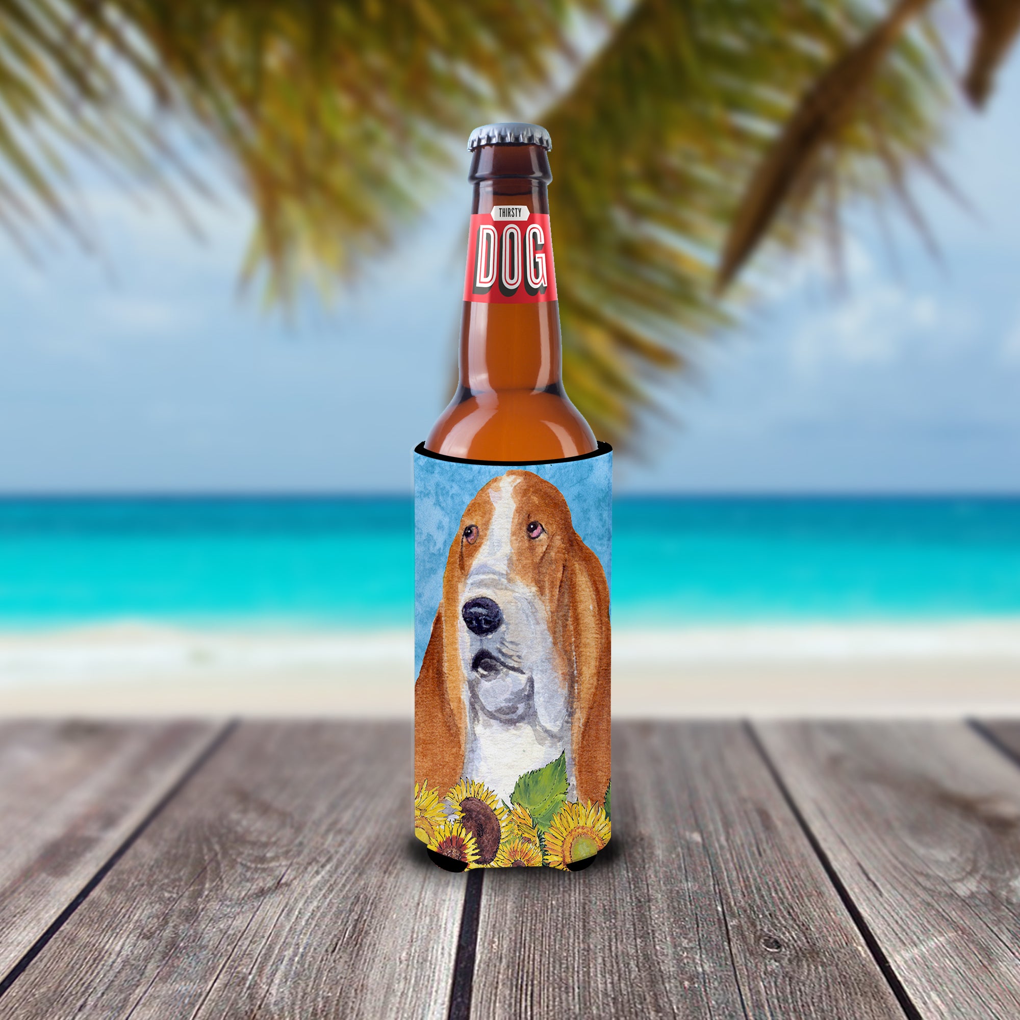 Basset Hound in Summer Flowers Ultra Beverage Insulators for slim cans SS4162MUK