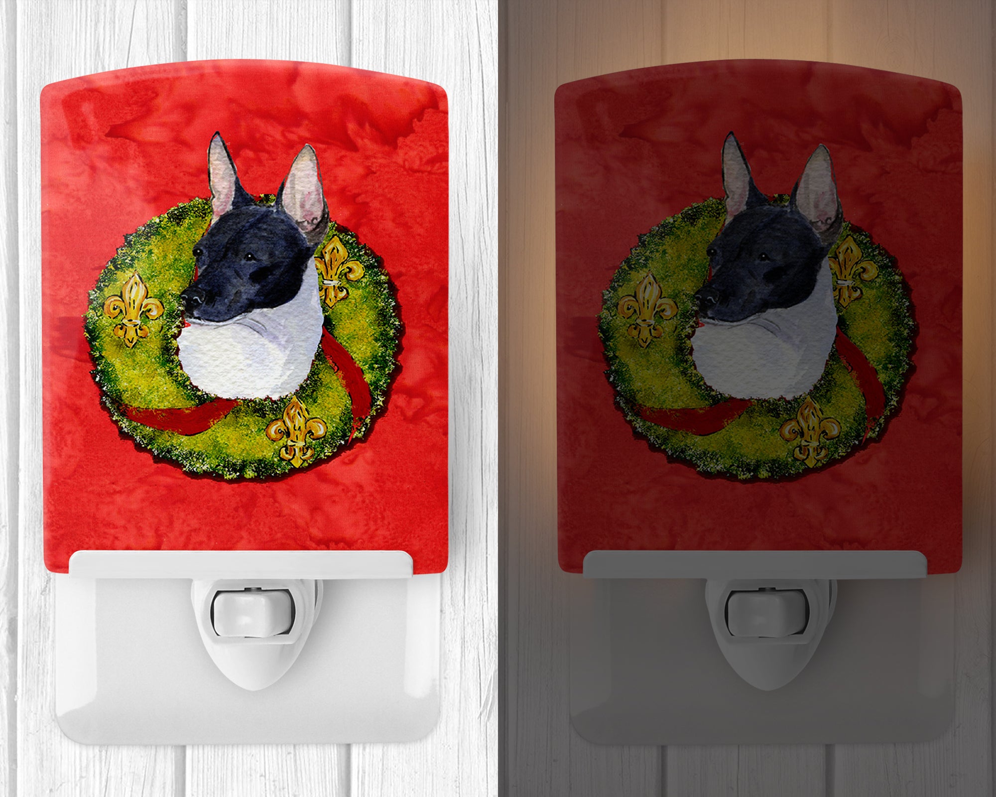 Rat Terrier Cristmas Wreath Ceramic Night Light SS4170CNL - the-store.com