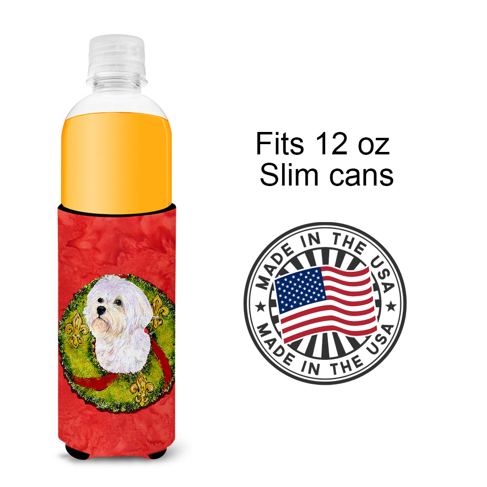Maltese Cristmas Wreath Ultra Beverage Insulators for slim cans SS4171MUK.