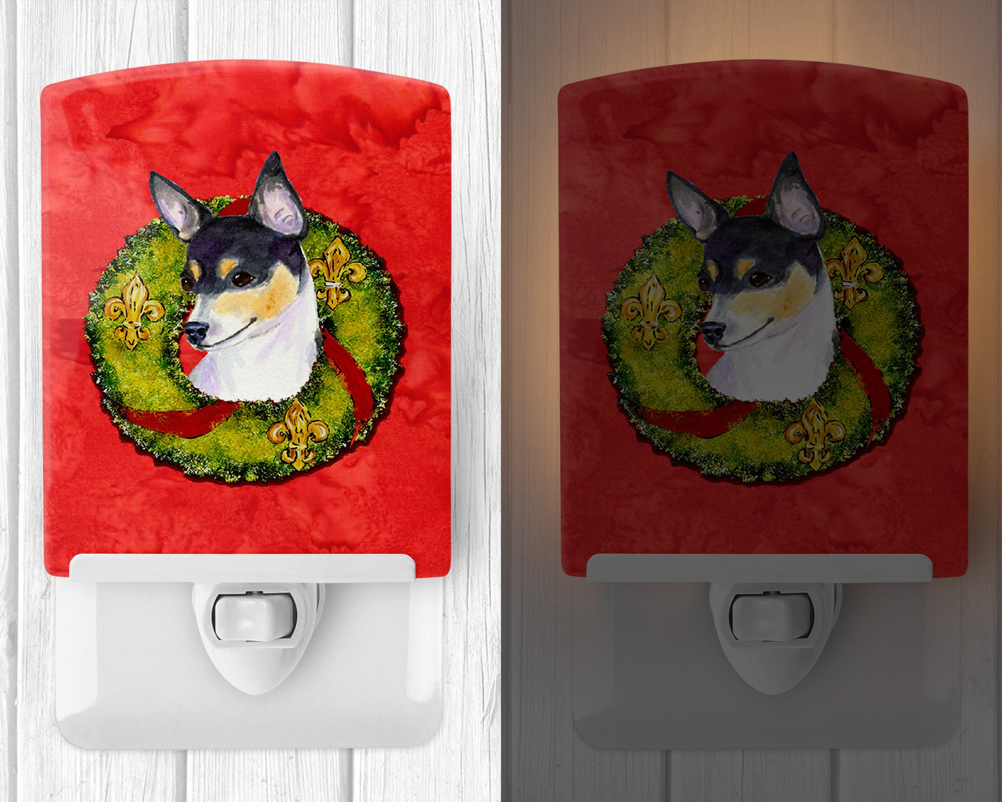 Fox Terrier Cristmas Wreath Ceramic Night Light SS4205CNL - the-store.com