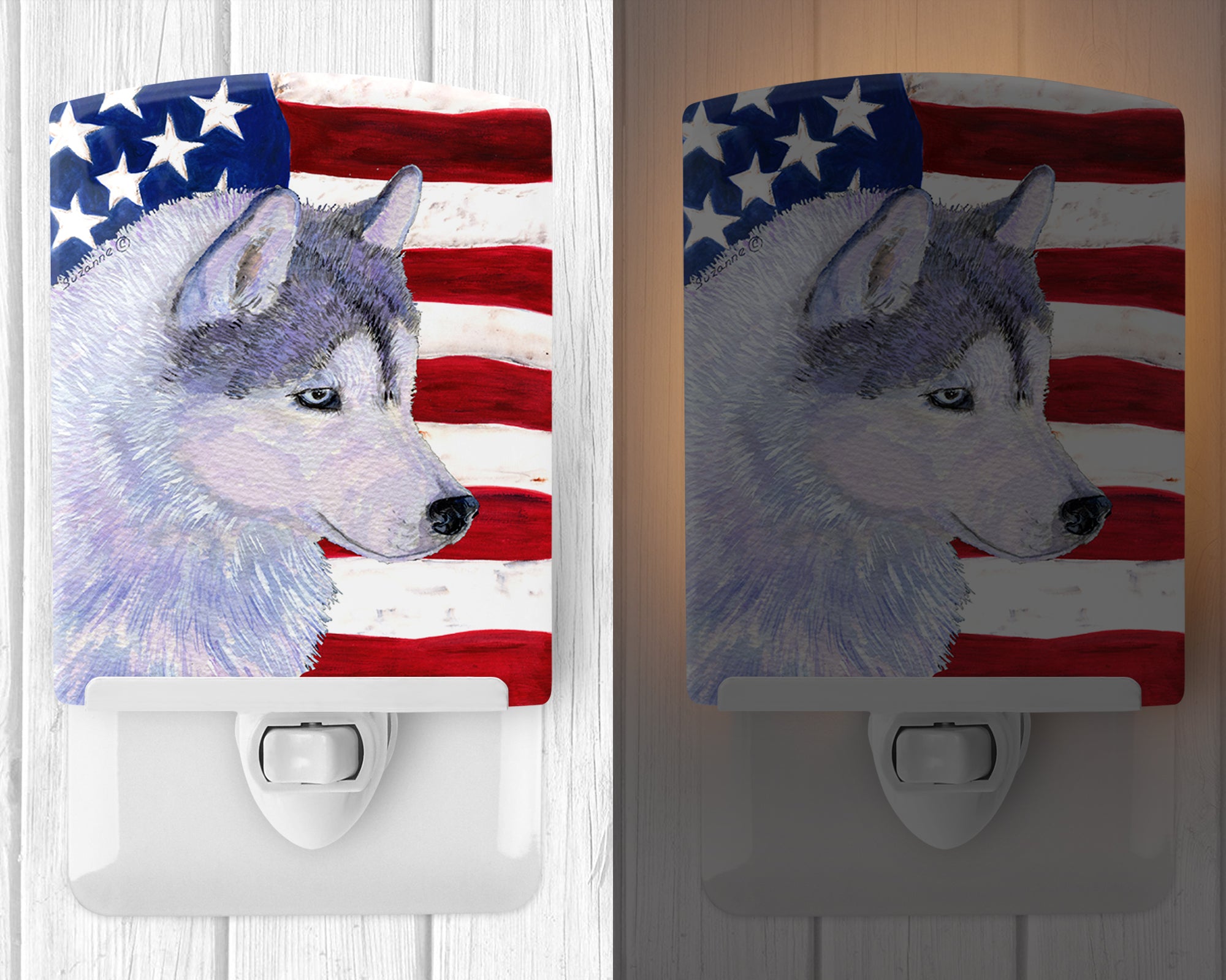 USA American Flag with Siberian Husky Ceramic Night Light SS4220CNL - the-store.com