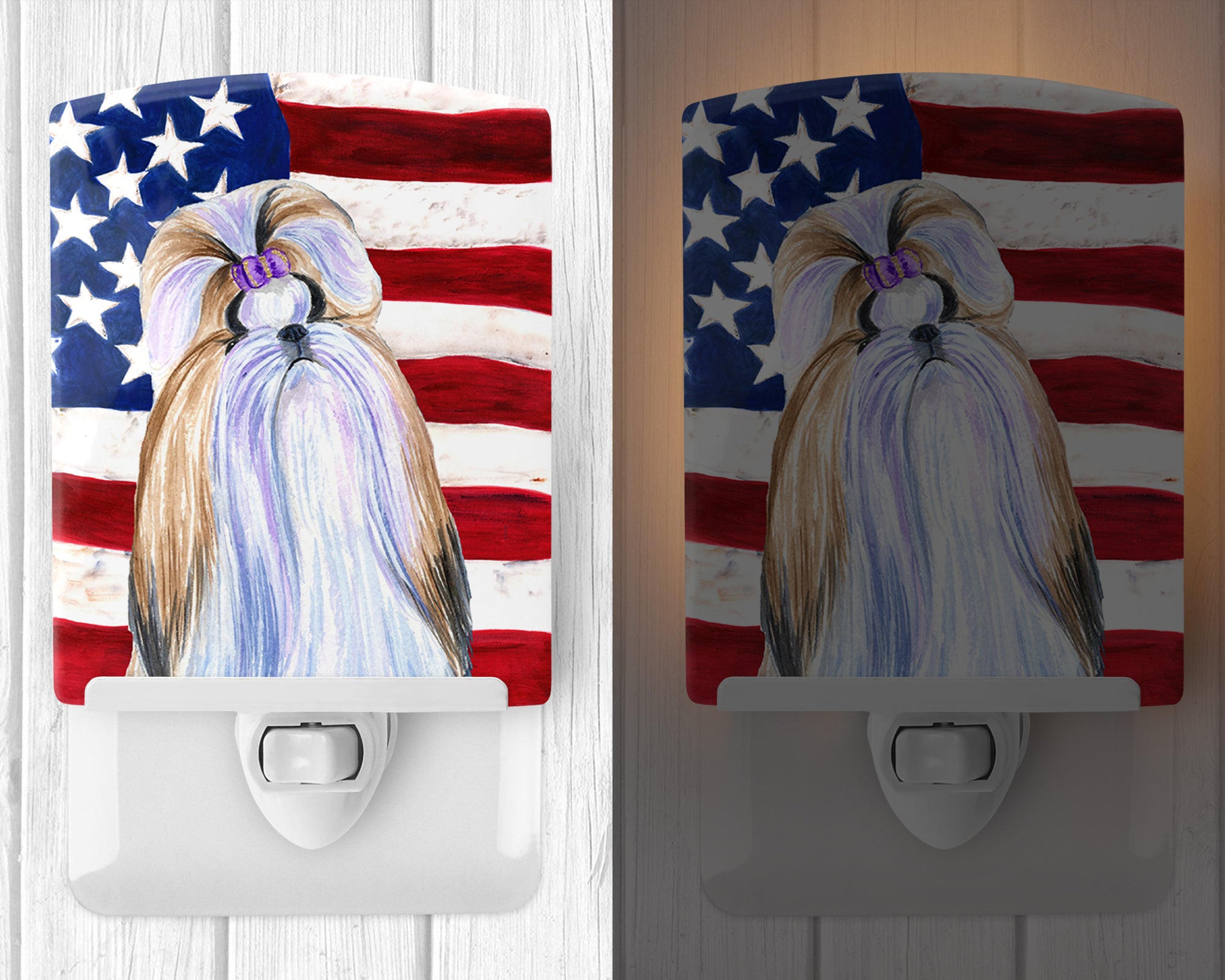 USA American Flag with Shih Tzu Ceramic Night Light SS4221CNL - the-store.com
