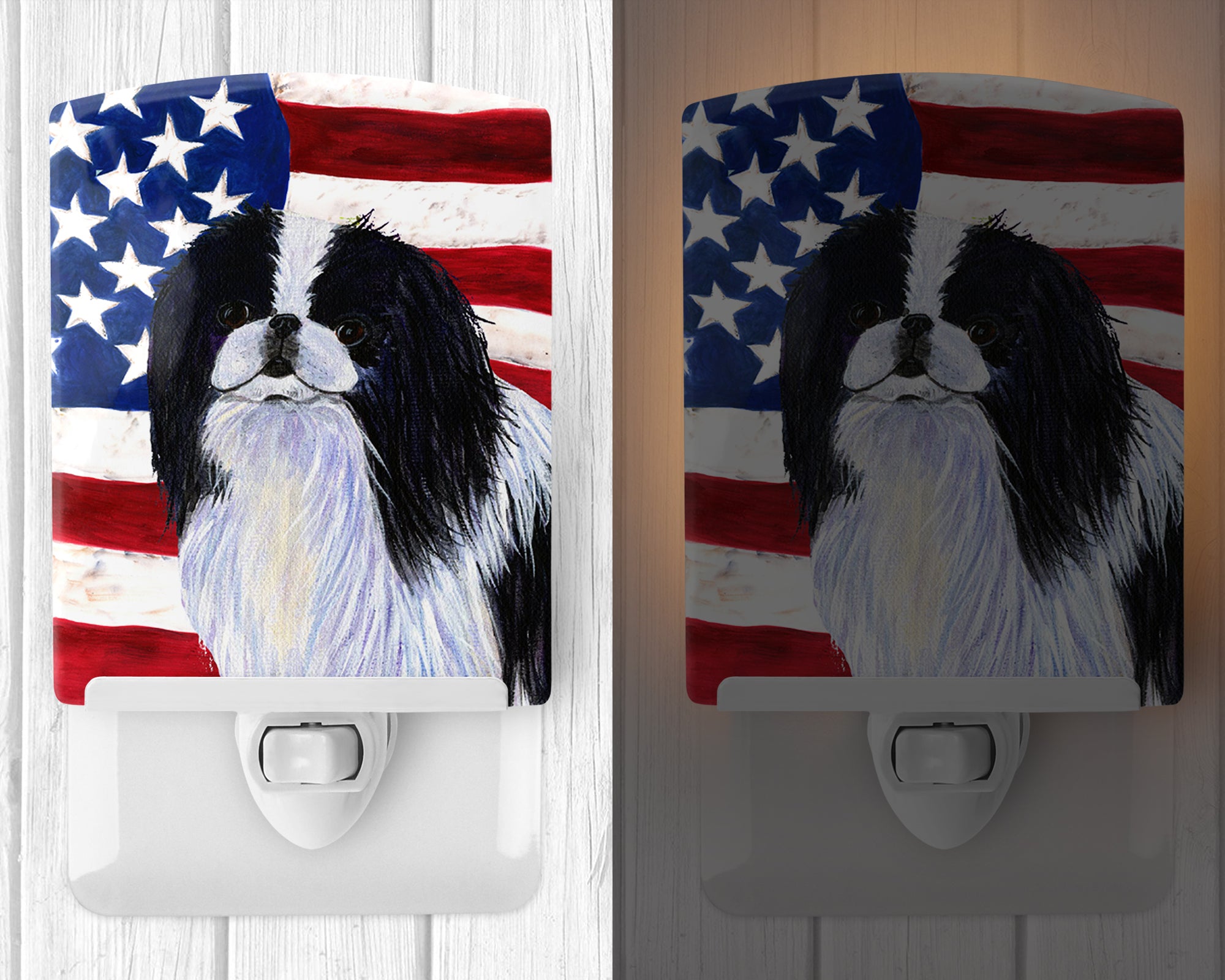 USA American Flag with Japanese Chin Ceramic Night Light SS4223CNL - the-store.com