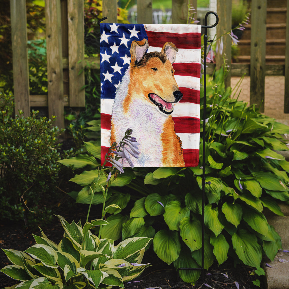 USA American Flag with Collie Smooth Flag Garden Size.