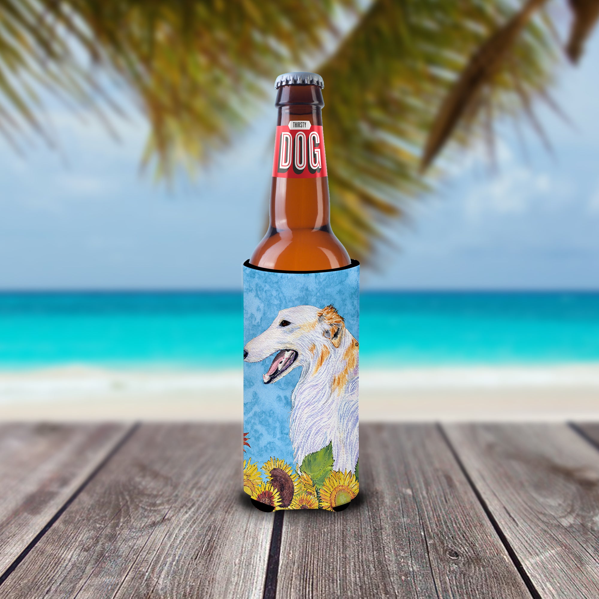 Borzoi in Summer Flowers Ultra Beverage Insulators for slim cans SS4244MUK