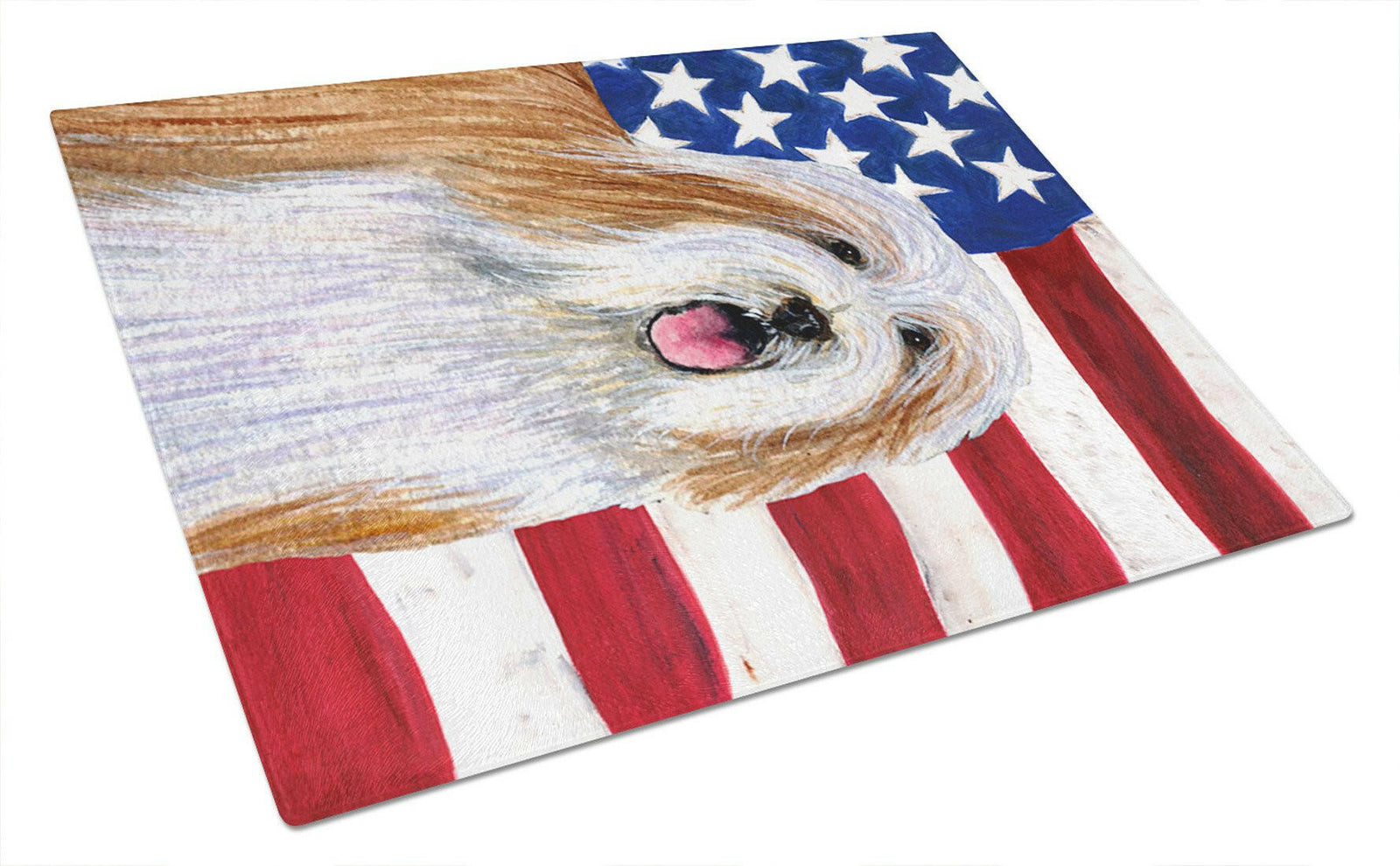 USA American Flag with Bearded Collie Glass Cutting Board Large by Caroline's Treasures