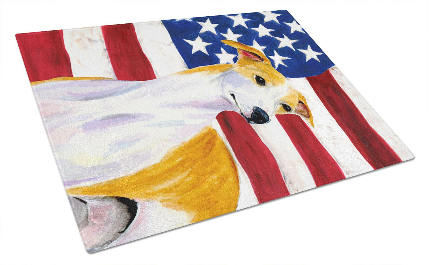 USA American Flag with Whippet Glass Cutting Board Large by Caroline's Treasures